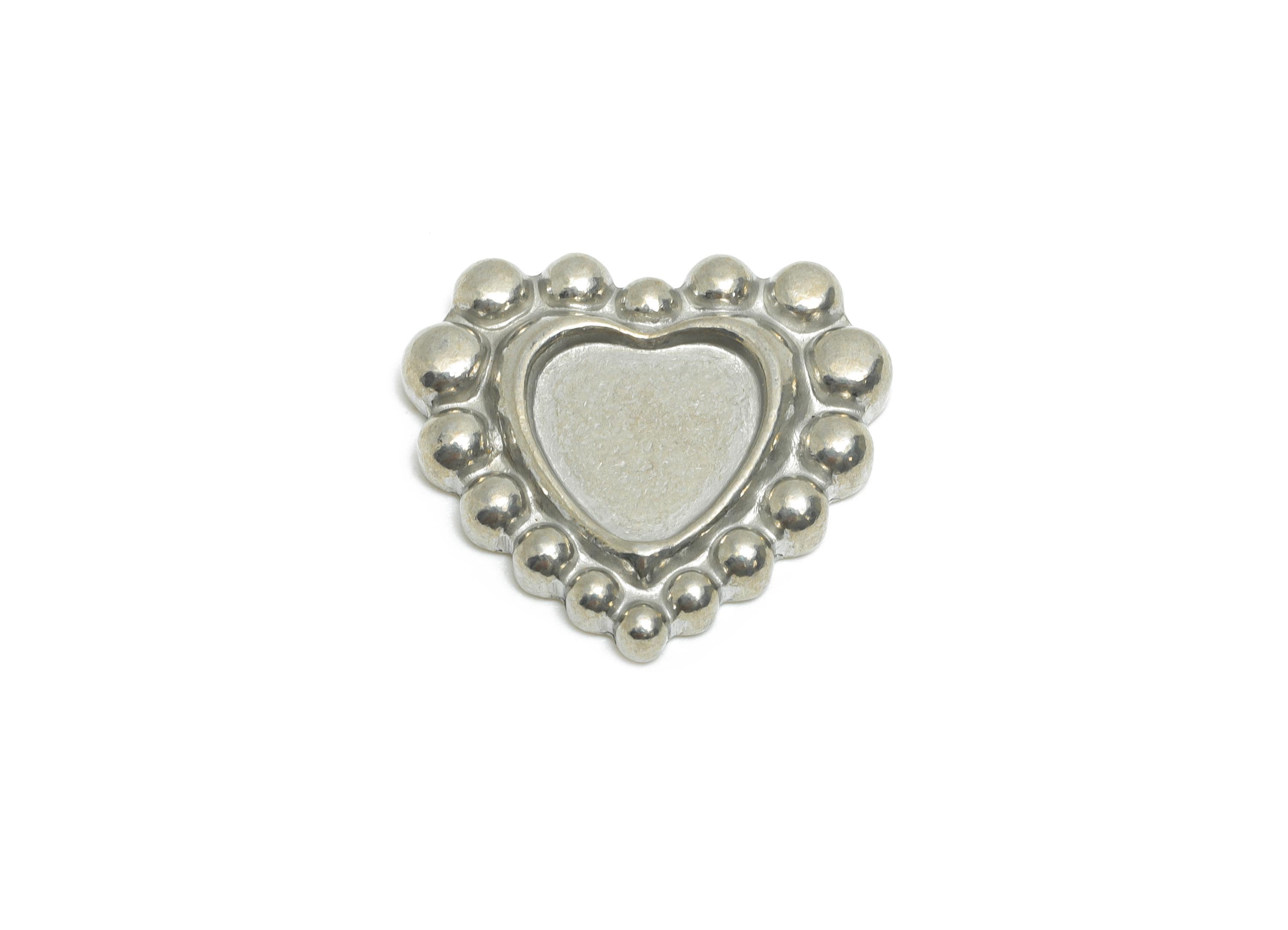 Stainless Steel Heart Charm - Vintage Looking Heart Charm - Steel Antique Looking Beaded Heart Charm - Steel Jewelry - 17x19x3mm -SS2098 - DOMEDBAZAAR