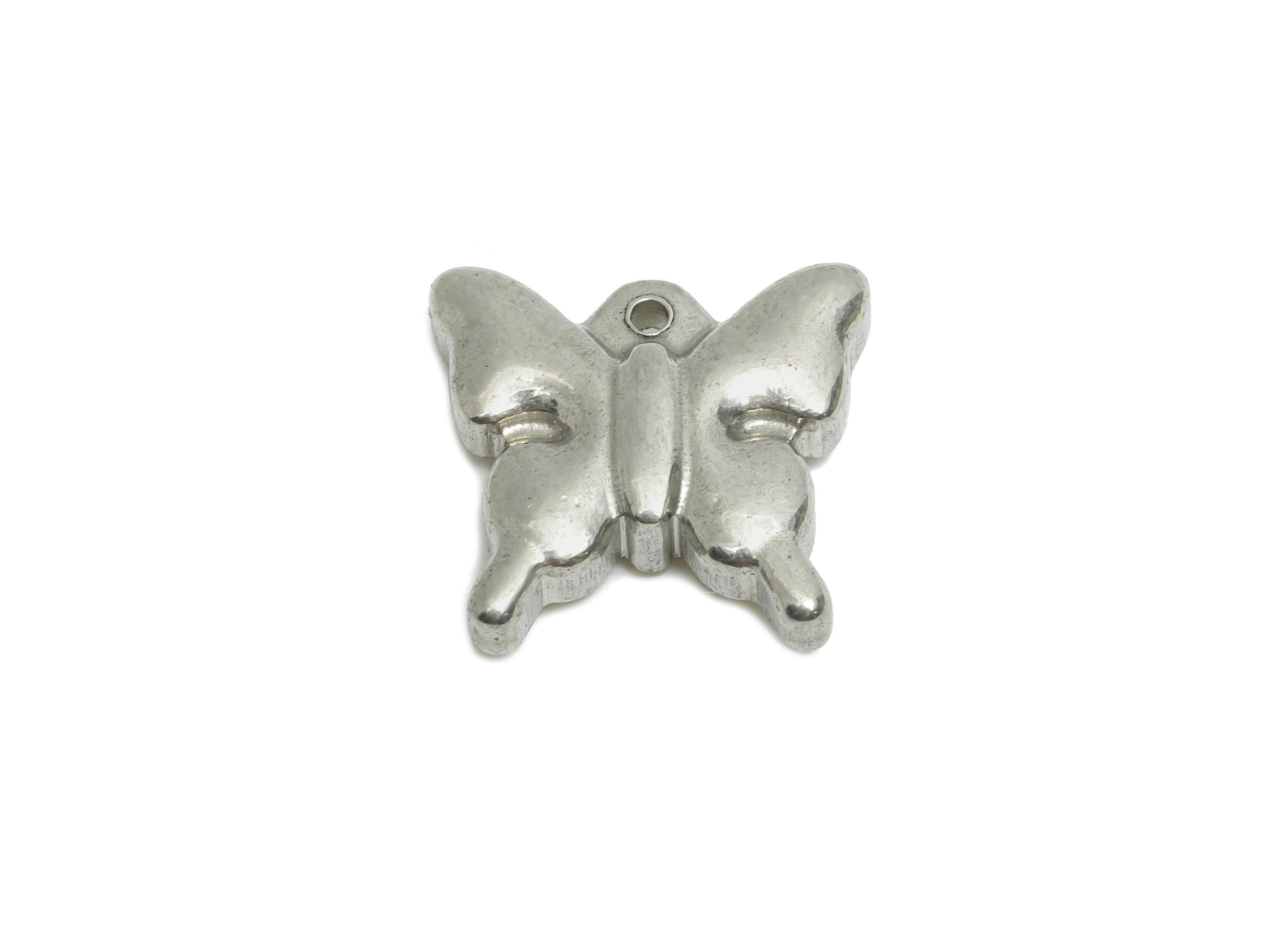 Stainless Steel Butterfly Charm - Elegant Steel Butterfly Pendant - Butterfly Insect Design - Dainty Steel Jewelry - 15x15.87x3.8mm - SS2037 - DOMEDBAZAAR