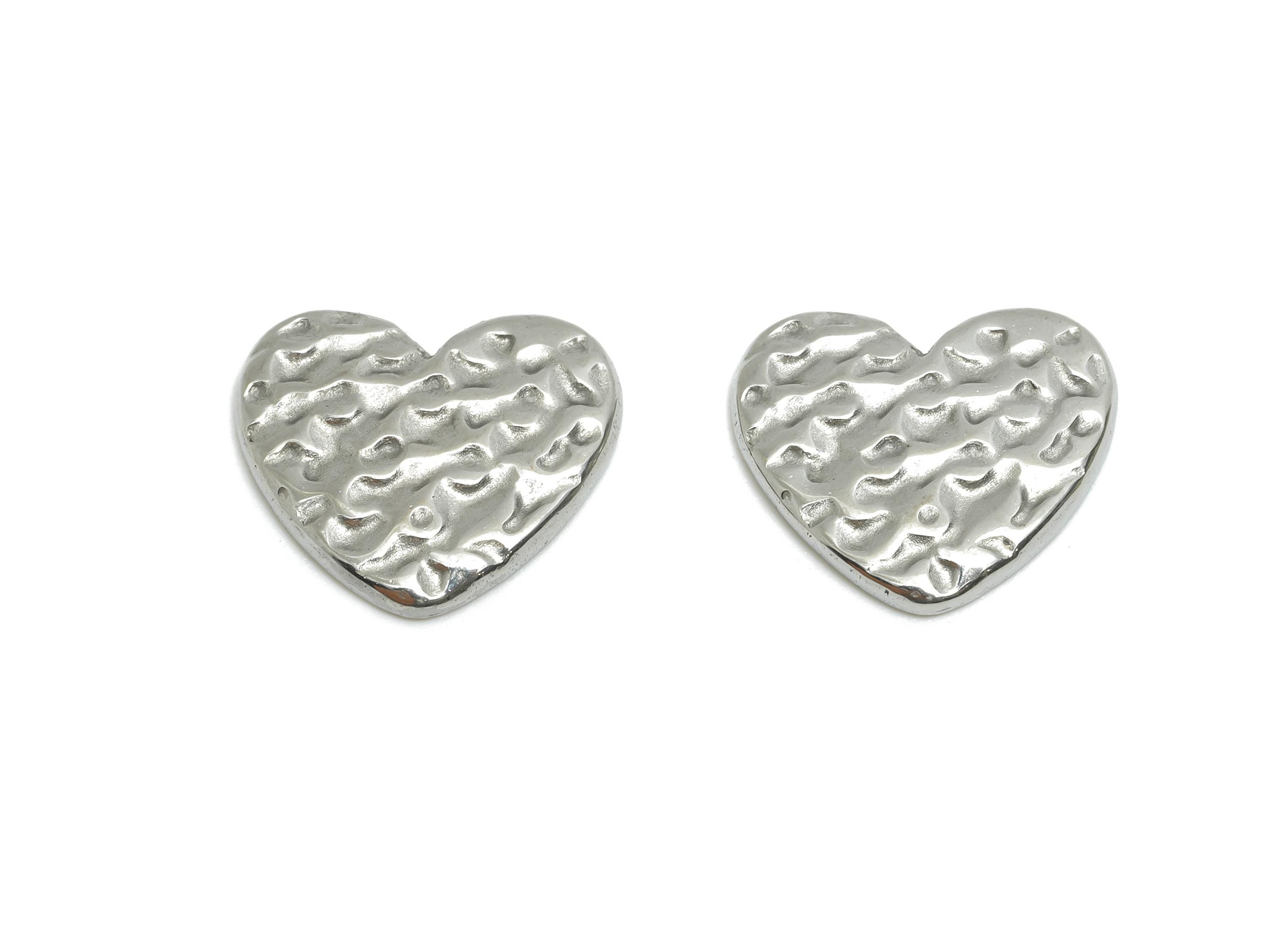 Steel Hammered Heart Charm - Simple Modern Rustic Heart Charm - Steel Artistic Heart Ornament - Stainless Steel Jewelry - 12x14x1mm - SS2020 - DOMEDBAZAAR