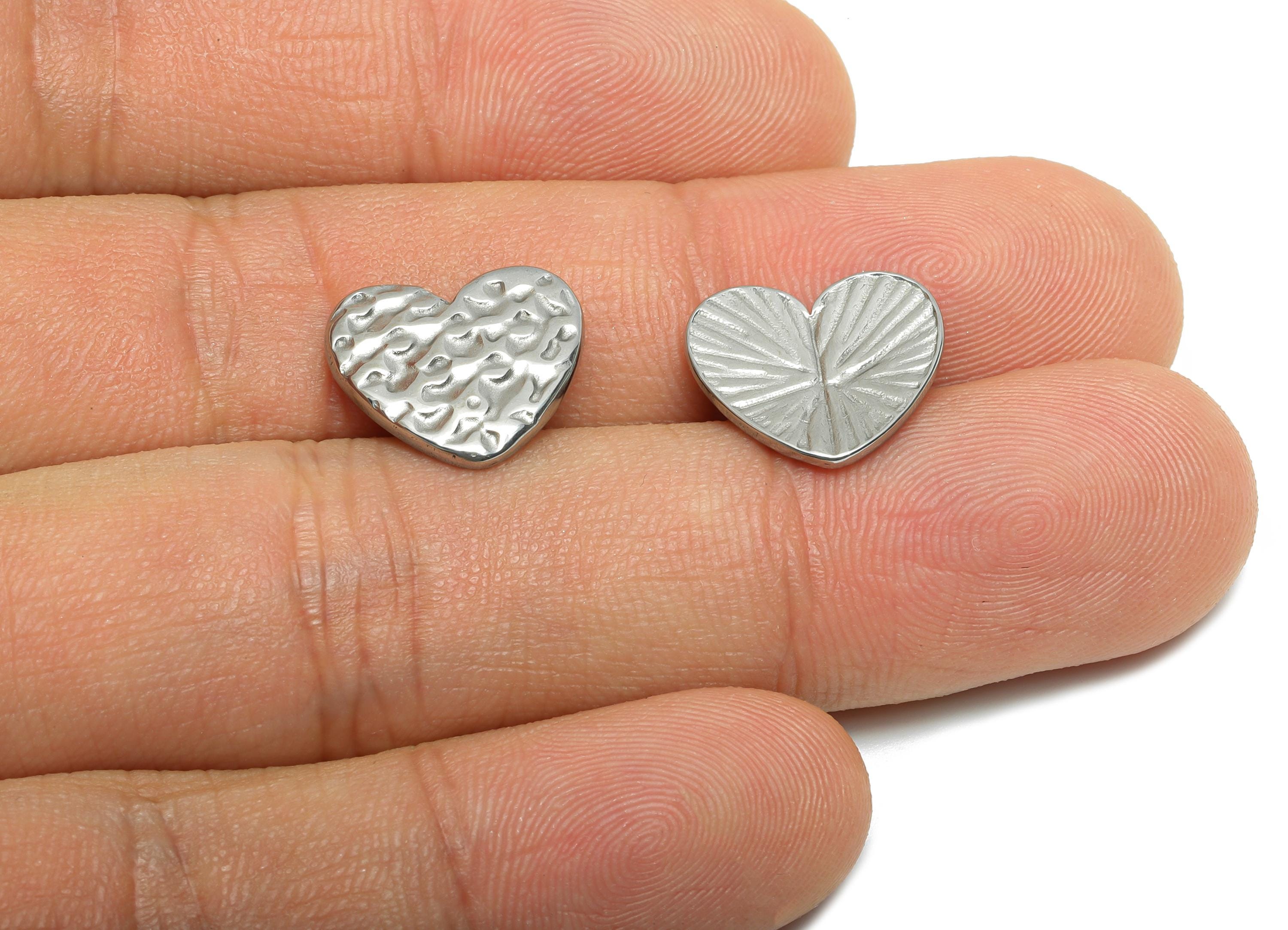 Steel Hammered Heart Charm - Simple Modern Rustic Heart Charm - Steel Artistic Heart Ornament - Stainless Steel Jewelry - 12x14x1mm - SS2020 - DOMEDBAZAAR