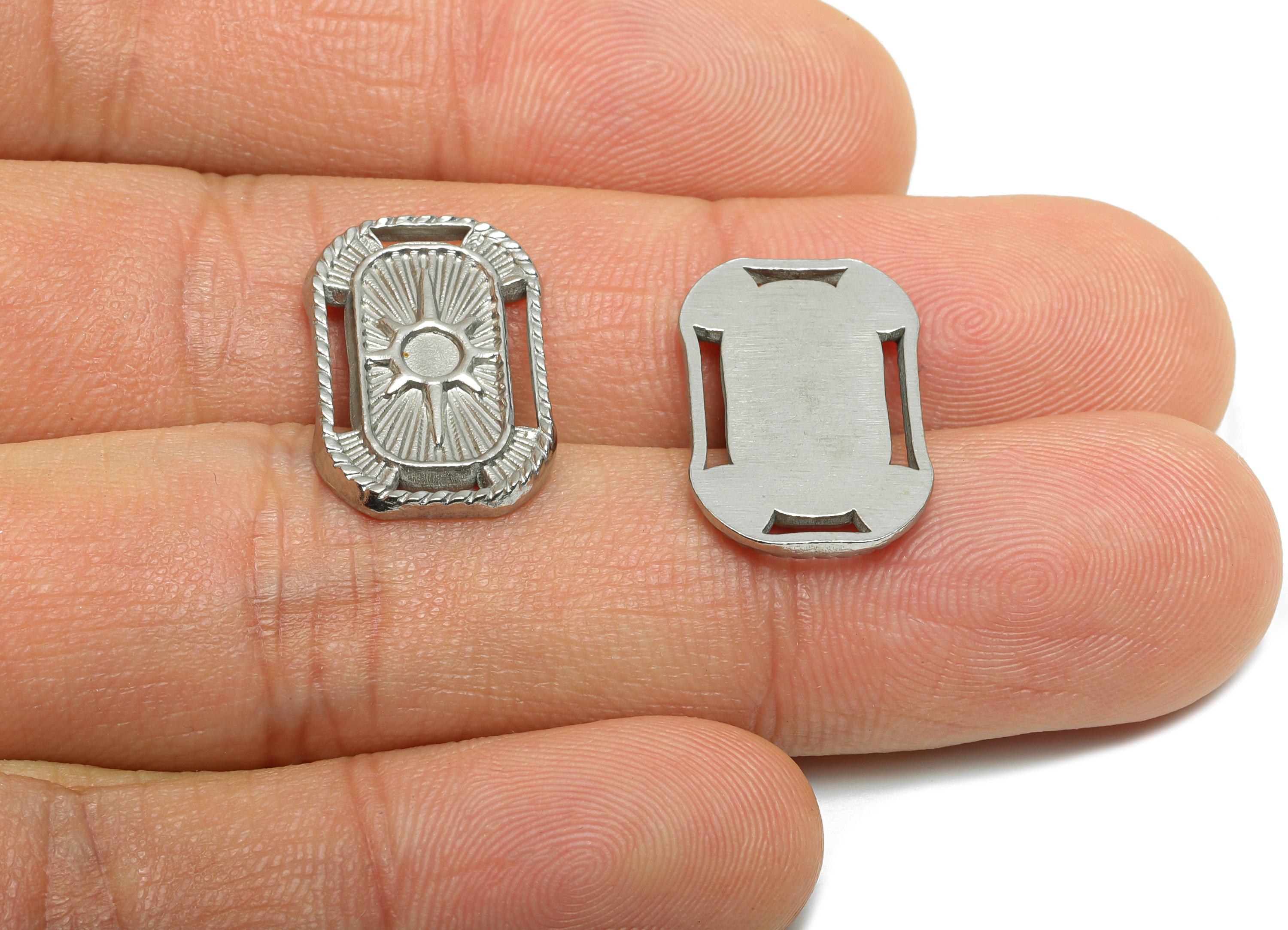 Stainless Steel Sunburst Charm - Rectangular Western Sunburst Charm - Steel Geometric Sunray Charm - Steel Jewelry - 19x12x2mm - SS2030 - DOMEDBAZAAR