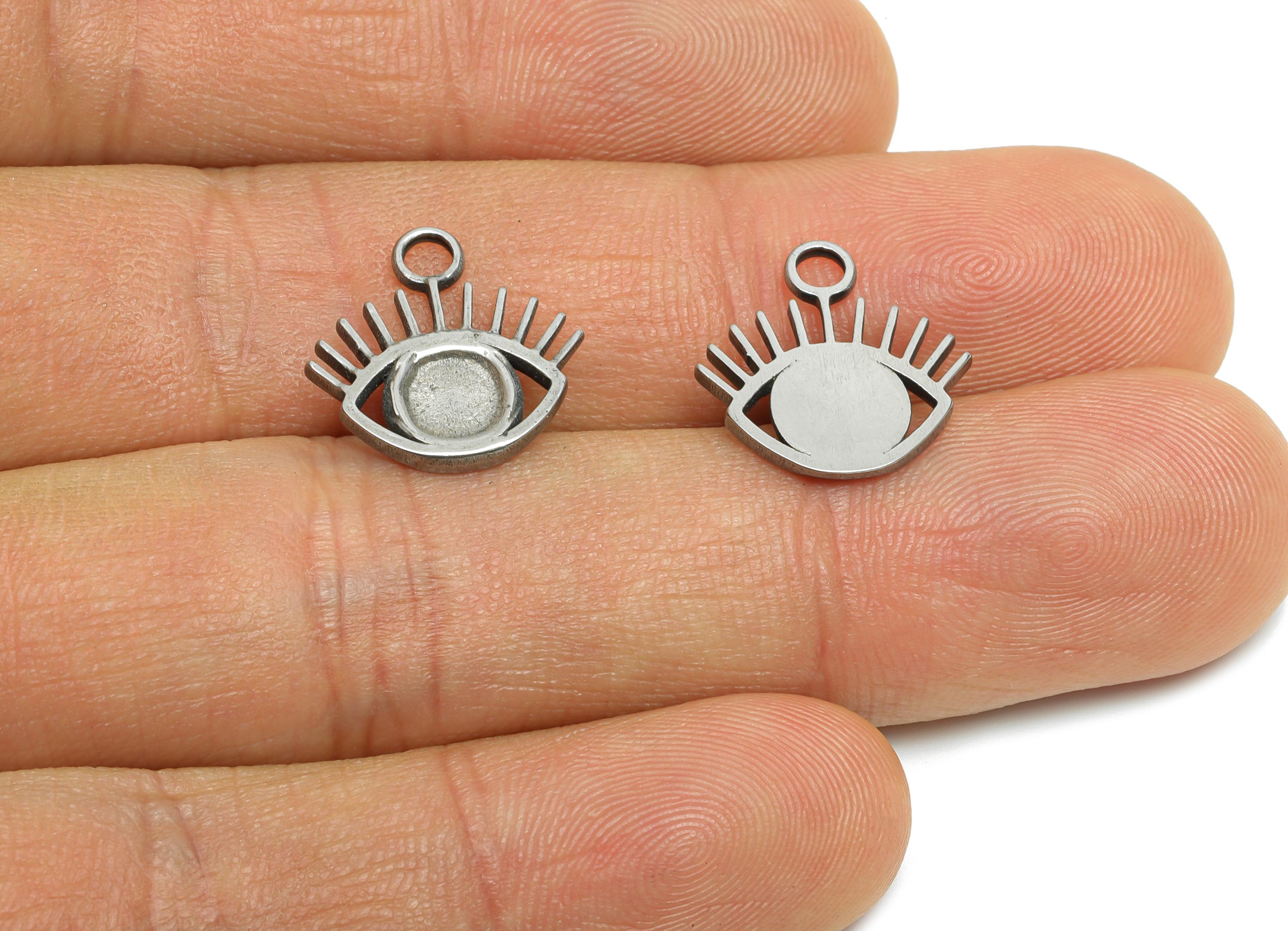 Stainless Steel Evil Eye Charms - Minimalist Steel Eye Pendant - Symbol of Protection Eye Design - Steel Jewelry - 14.7x14.66x1.4mm - SS2036 - DOMEDBAZAAR