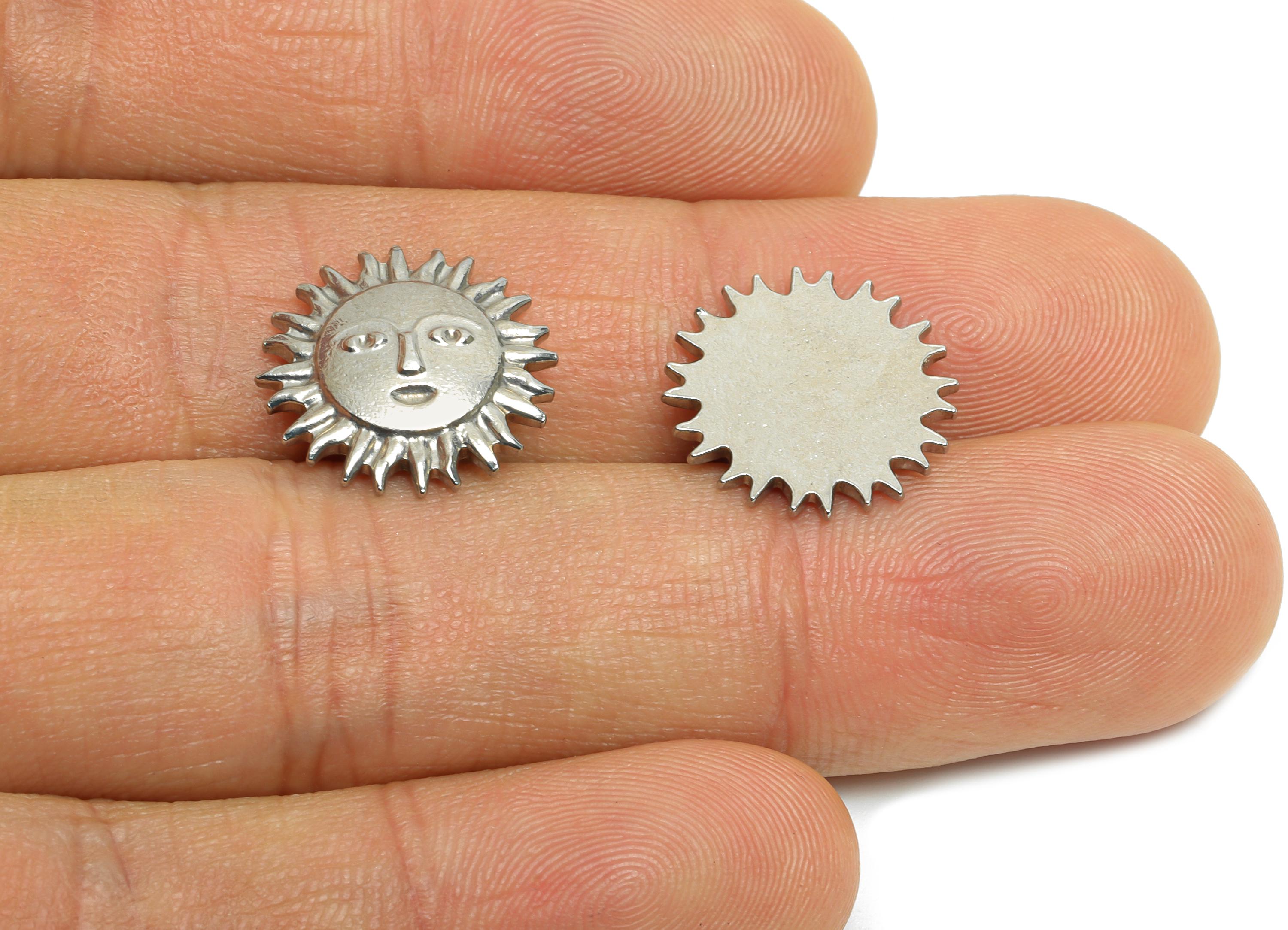 Stainless Steel Sun Face Charm - Steel Metallic Sun Ornament - Minimalist Sun Sculpture Charm - Boho Sun Charm - 15x15.34x2.73mm - SS2034 - DOMEDBAZAAR