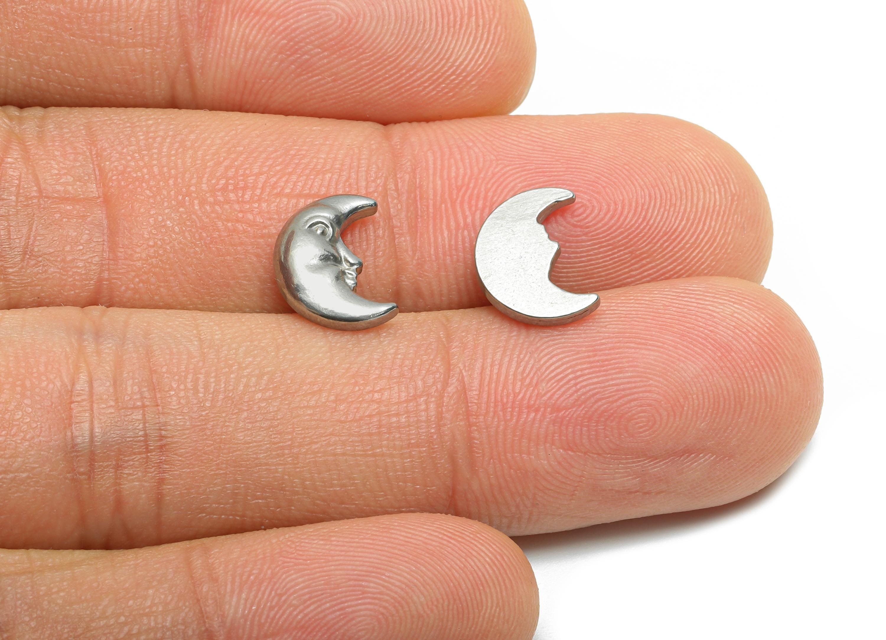 Stainless Steel Moon Face Charm - Steel Crescent Moon Charm  - Minimalist Celestial Moon Charm - Steel Jewelry Charm - 10x8x2.42mm - SS2013 - DOMEDBAZAAR