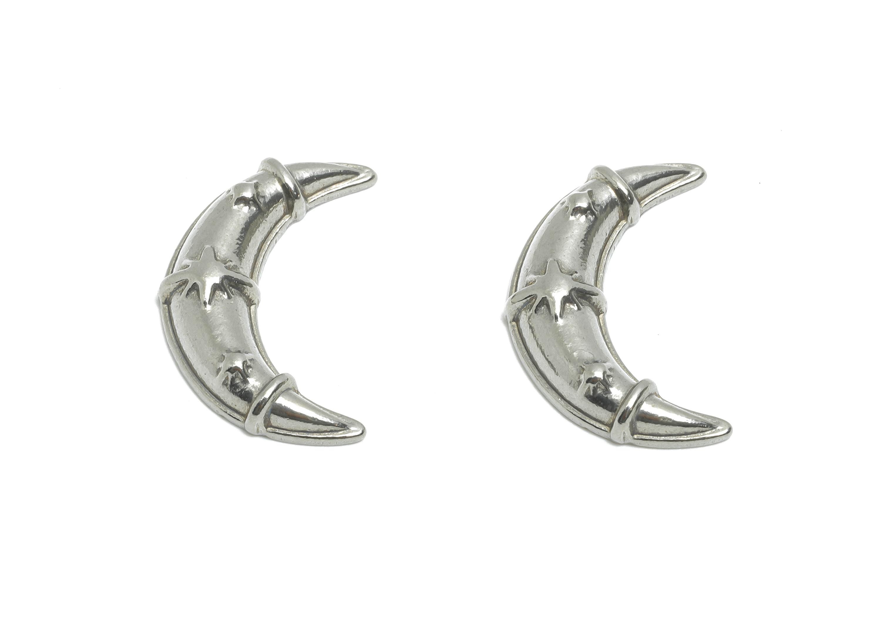 Stainless Steel Crescent Charm - Steel Star and Moon Ornament - Minimalist Celestial Moon Charm - Steel Jewelry Charm - 21x12x4mm - SS2081 - DOMEDBAZAAR