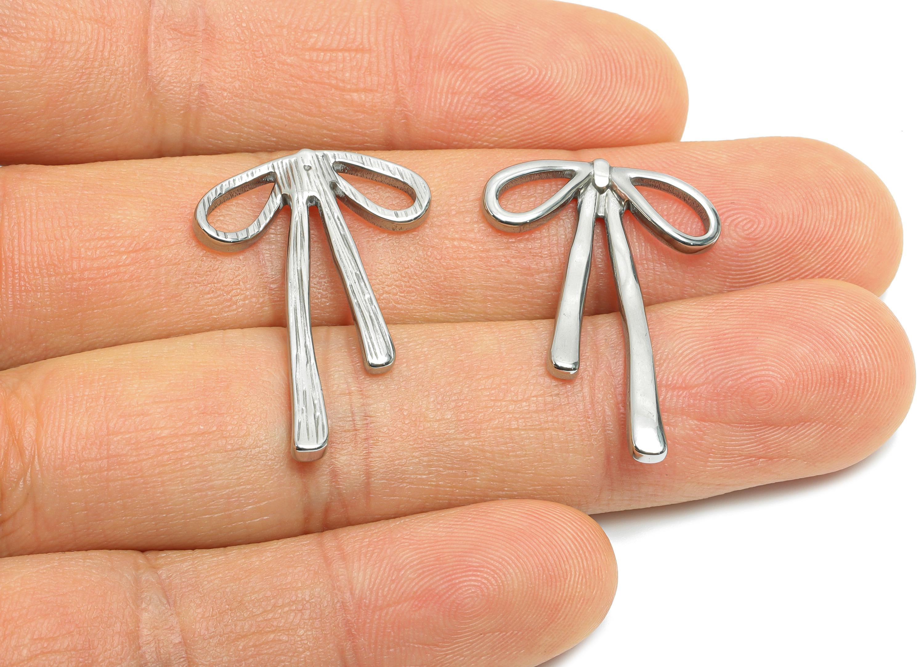 Stainless Steel Ribbon Bow Charm - Steel Craft Bow Decoration Charms  -Metallic Bow Craft Supplies - Steel Jewelry - 29x20x2.31mm - SS2015 - DOMEDBAZAAR