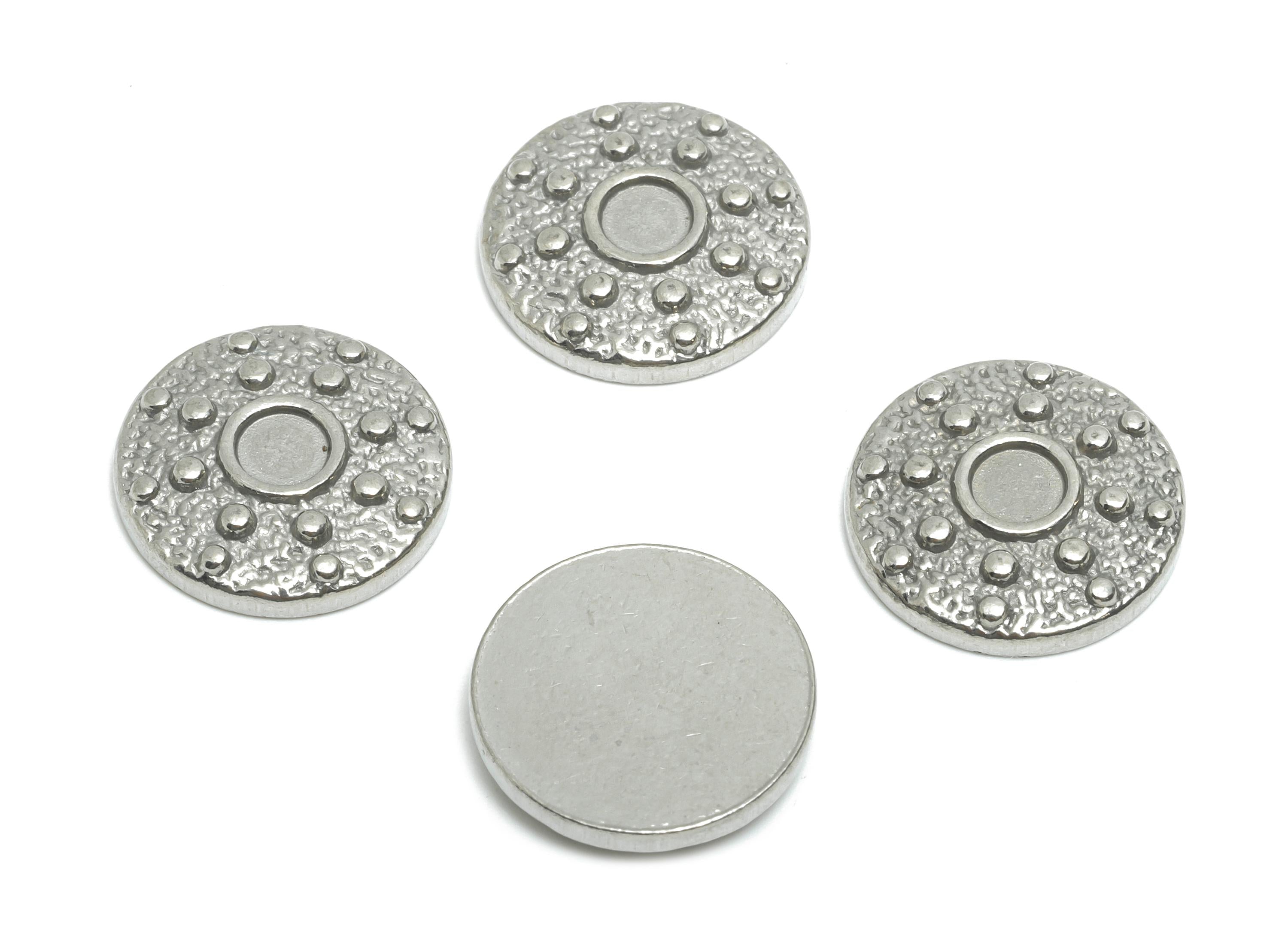 Stainless Steel Coin Charm - Steel Craft Textured Dot Charms  -Hammered Metal Disc Charm - Steel Jewelry - 15x15x3mm - SS2092 - DOMEDBAZAAR