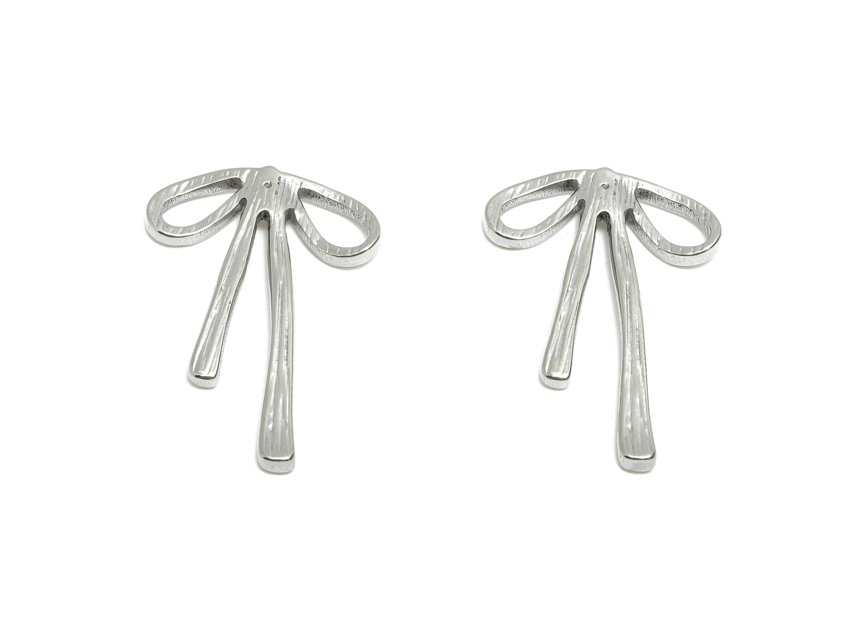 Stainless Steel Ribbon Bow Charm - Steel Craft Bow Decoration Charms  -Metallic Bow Craft Supplies - Steel Jewelry - 29x20x2.34mm - SS2080 - DOMEDBAZAAR