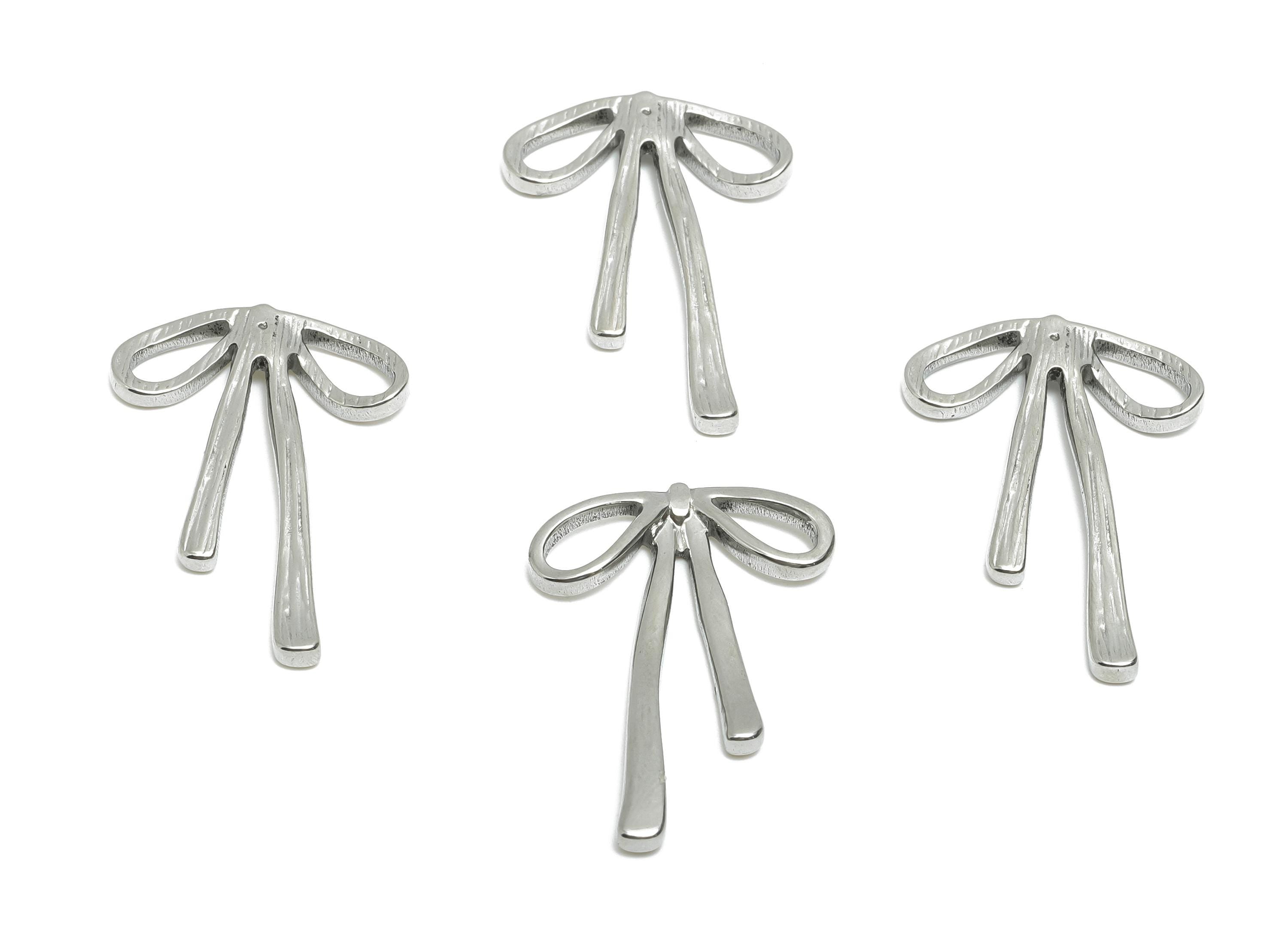 Stainless Steel Ribbon Bow Charm - Steel Craft Bow Decoration Charms  -Metallic Bow Craft Supplies - Steel Jewelry - 29x20x2.34mm - SS2080 - DOMEDBAZAAR