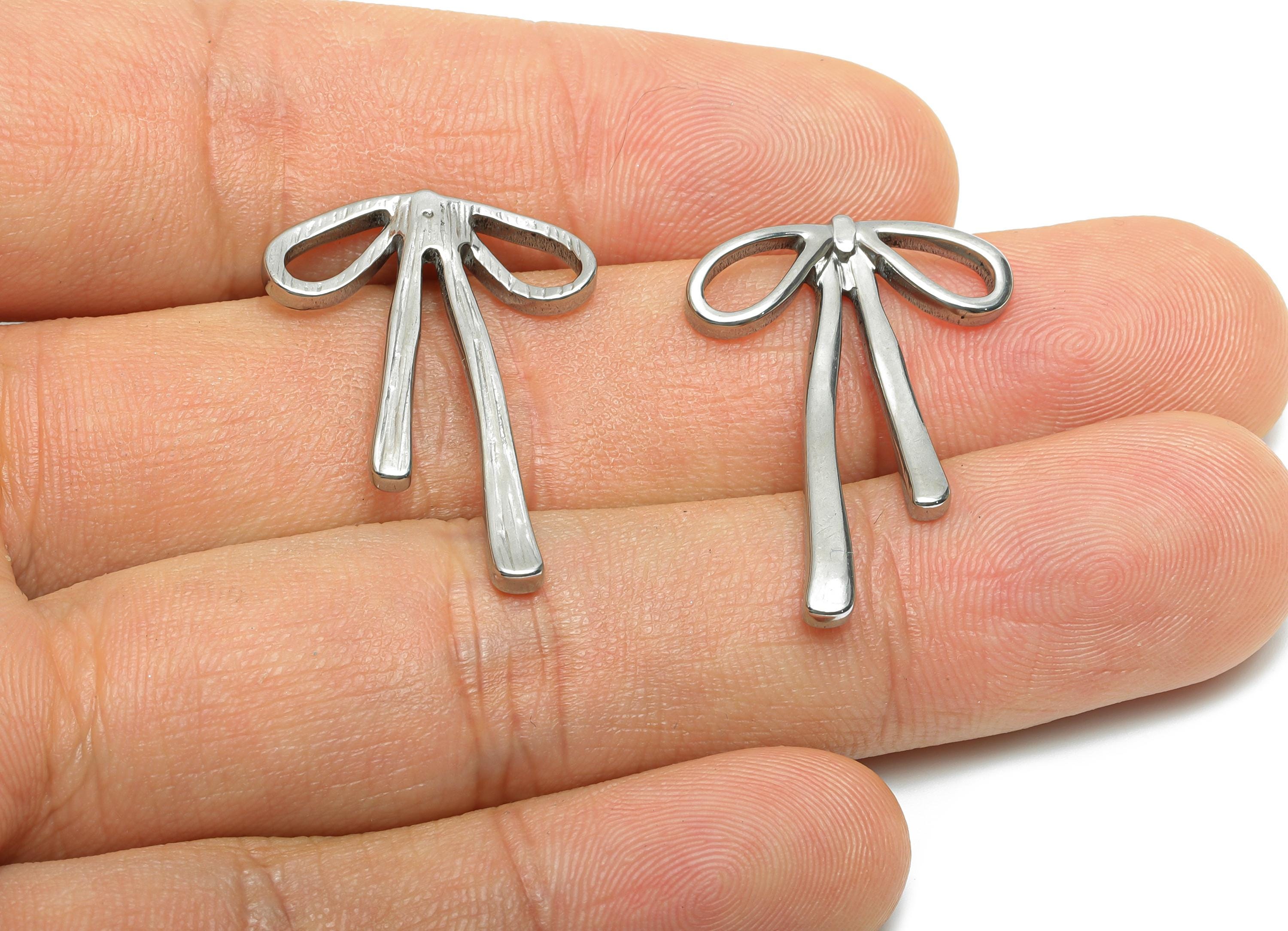 Stainless Steel Ribbon Bow Charm - Steel Craft Bow Decoration Charms  -Metallic Bow Craft Supplies - Steel Jewelry - 29x20x2.34mm - SS2080 - DOMEDBAZAAR