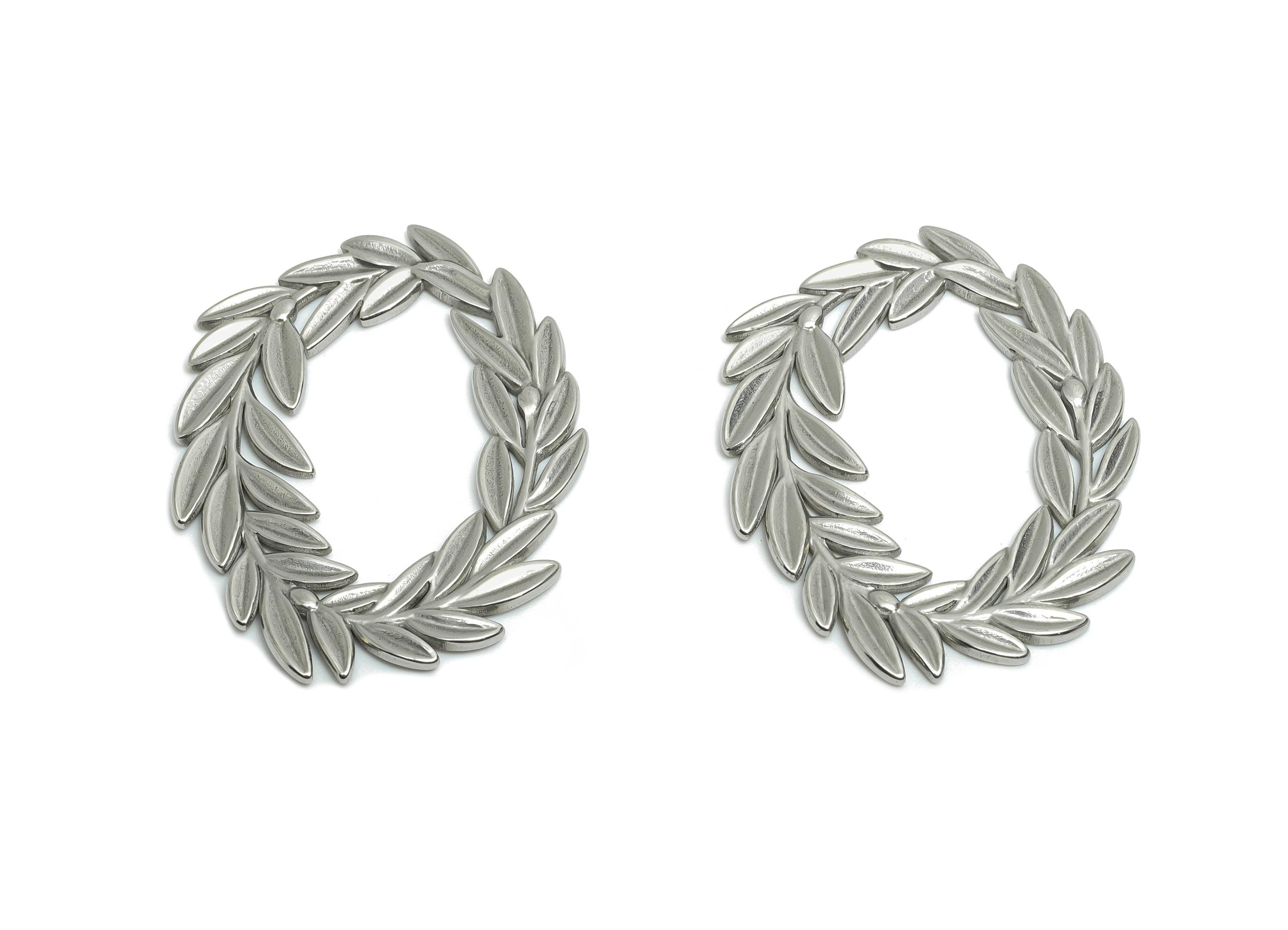 Stainless Steel Olive Leaf  Charm - Steel Laurel Wreath Charm - Roman Laurel Symbol Charm - Decorative Silver Wreath - 35x27x1.4mm - SS2039 - DOMEDBAZAAR