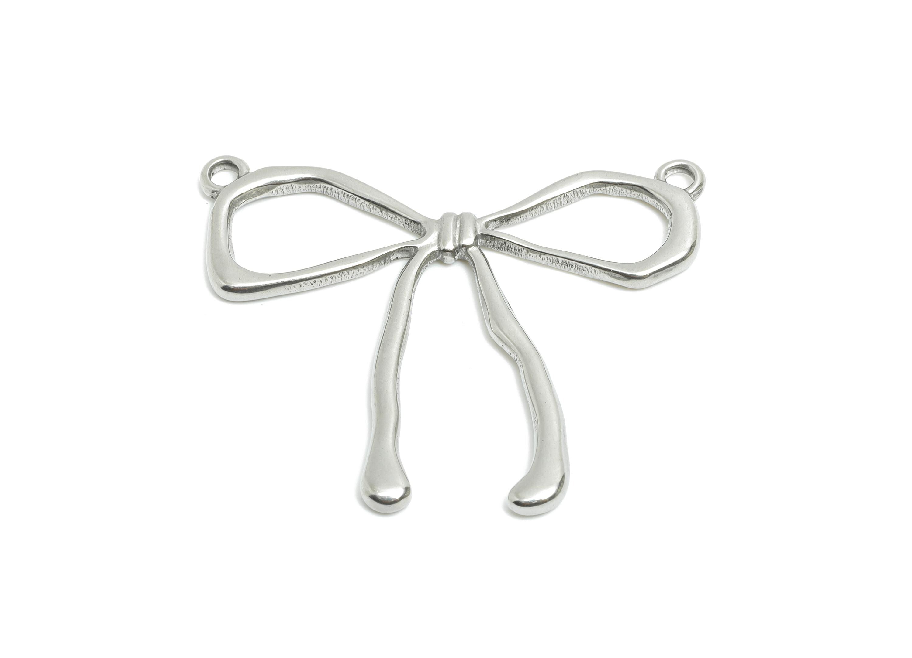 Steel Bow Pendant - Stainless Steel Handcrafted Bow Pendant - Minimalist Elegant Ribbon Bow Jewelry - Steel Jewelry - 32x40x2.02mm - SS2021 - DOMEDBAZAAR