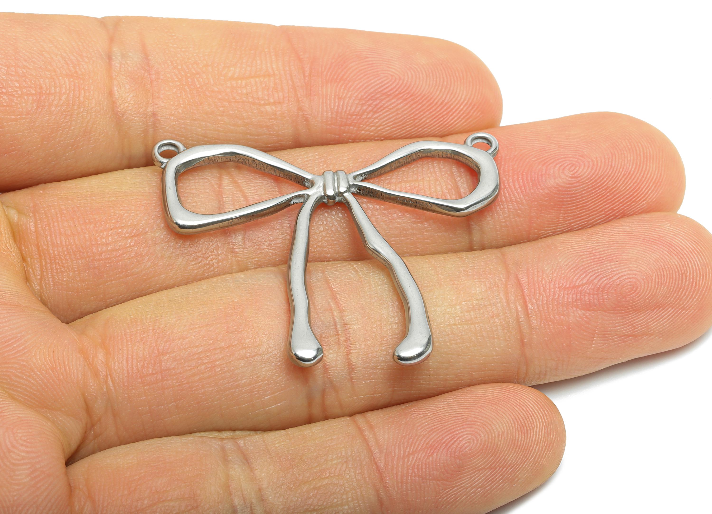Steel Bow Pendant - Stainless Steel Handcrafted Bow Pendant - Minimalist Elegant Ribbon Bow Jewelry - Steel Jewelry - 32x40x2.02mm - SS2021 - DOMEDBAZAAR