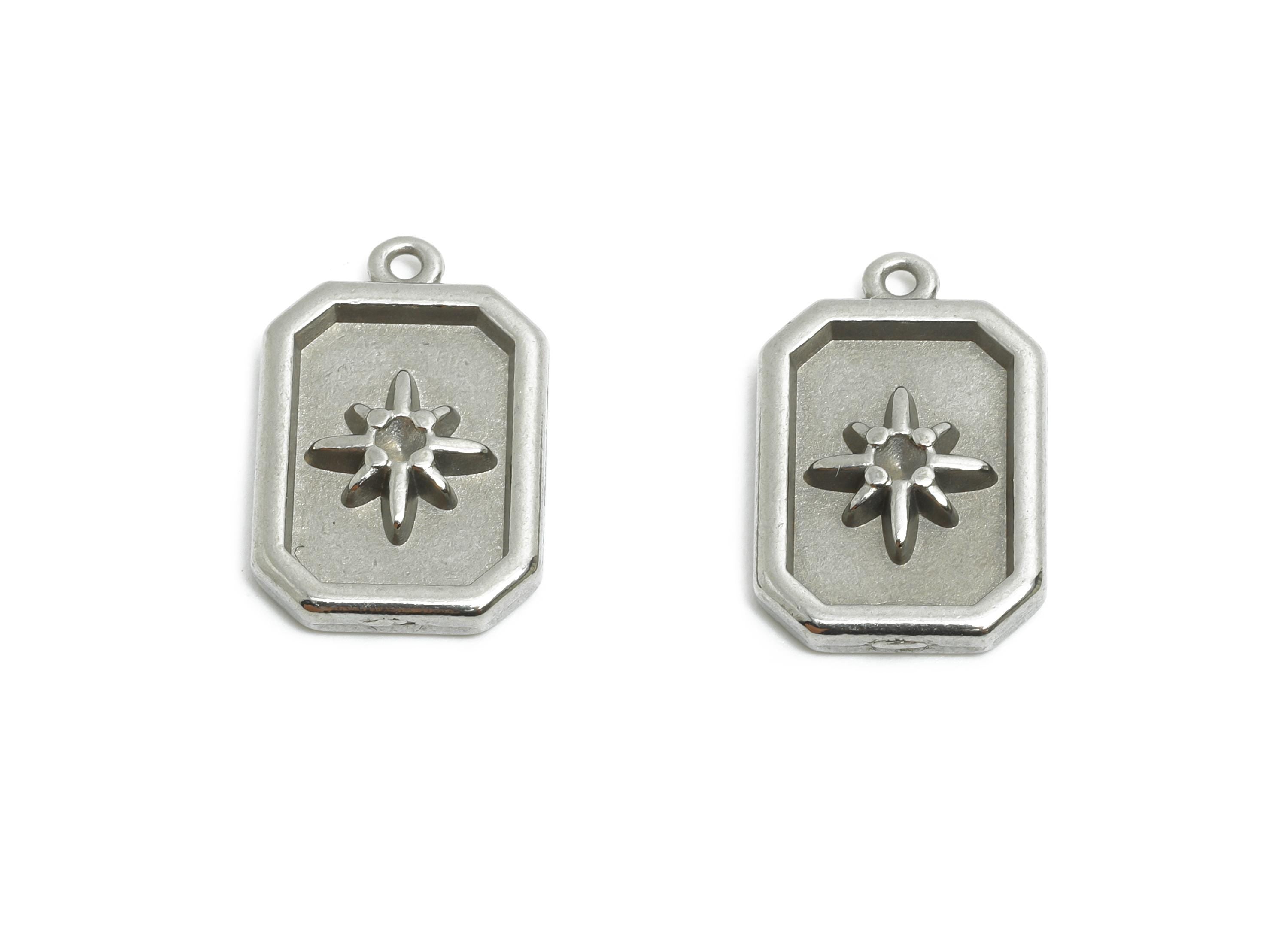 Stainless Steel Rectangle Charm - Modern Steel Celestial Star Pendant - Minimalist Steel Cosmic Design Accent - 15.75x10.08x2.05mm - SS1989 - DOMEDBAZAAR