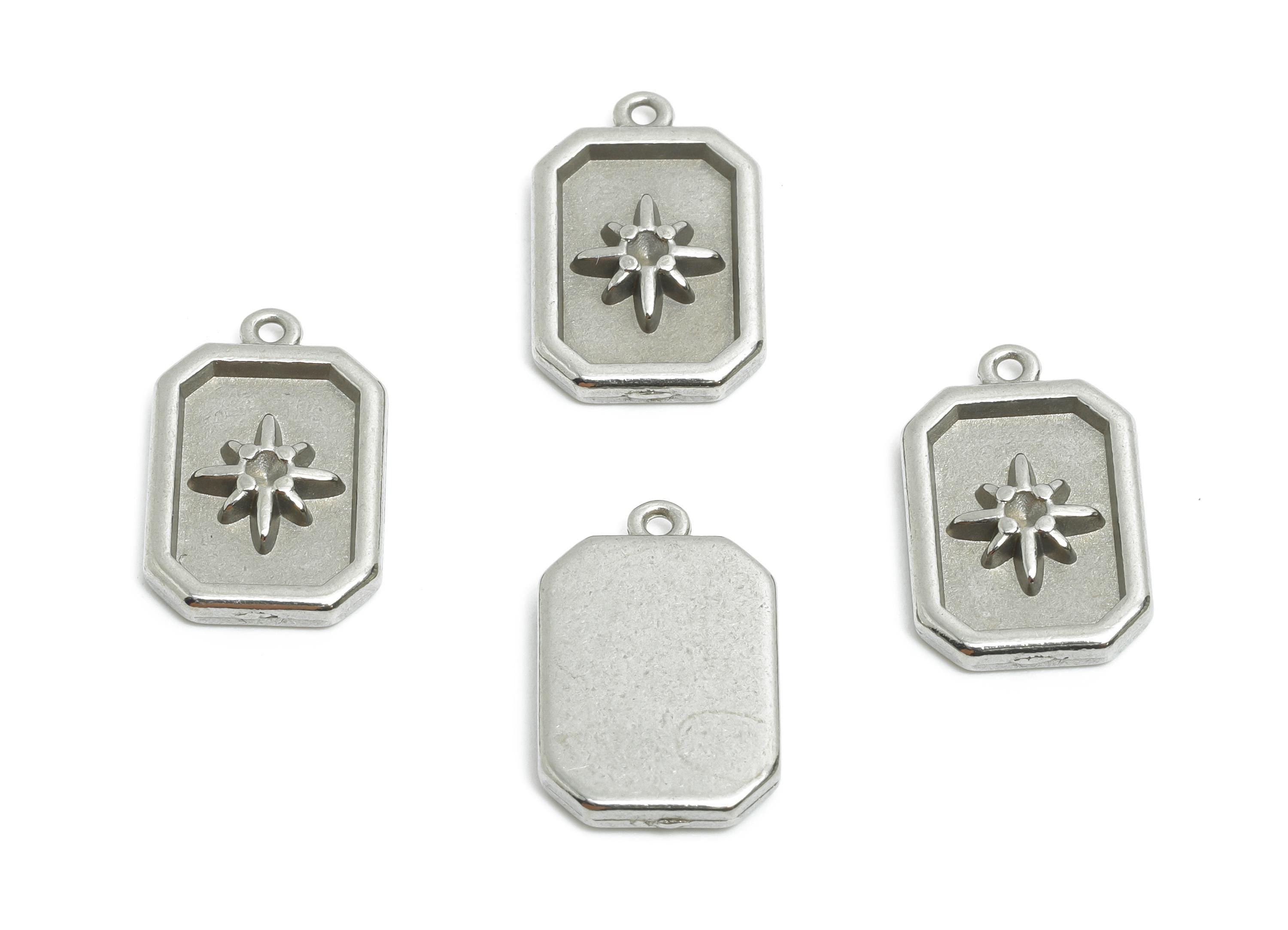 Stainless Steel Rectangle Charm - Modern Steel Celestial Star Pendant - Minimalist Steel Cosmic Design Accent - 15.75x10.08x2.05mm - SS1989 - DOMEDBAZAAR