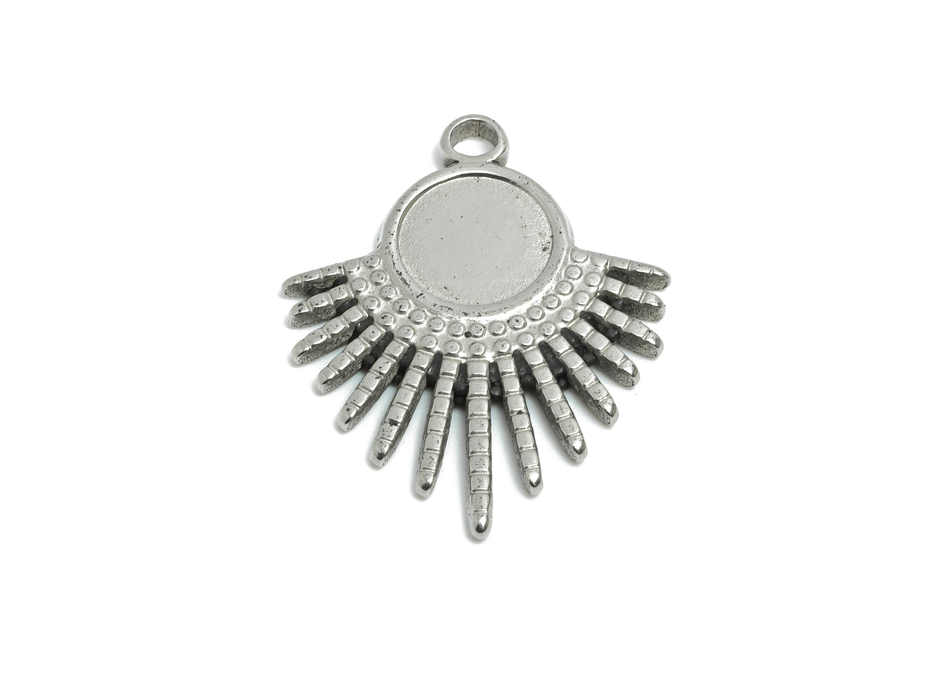 Stainless Steel Sunburst Pendant - Modern Steel  Radiant Charm - Minimalist Steel Boho Sunburst Charm - DIY For Pearl - 26x20x1mm - SS2000 - DOMEDBAZAAR