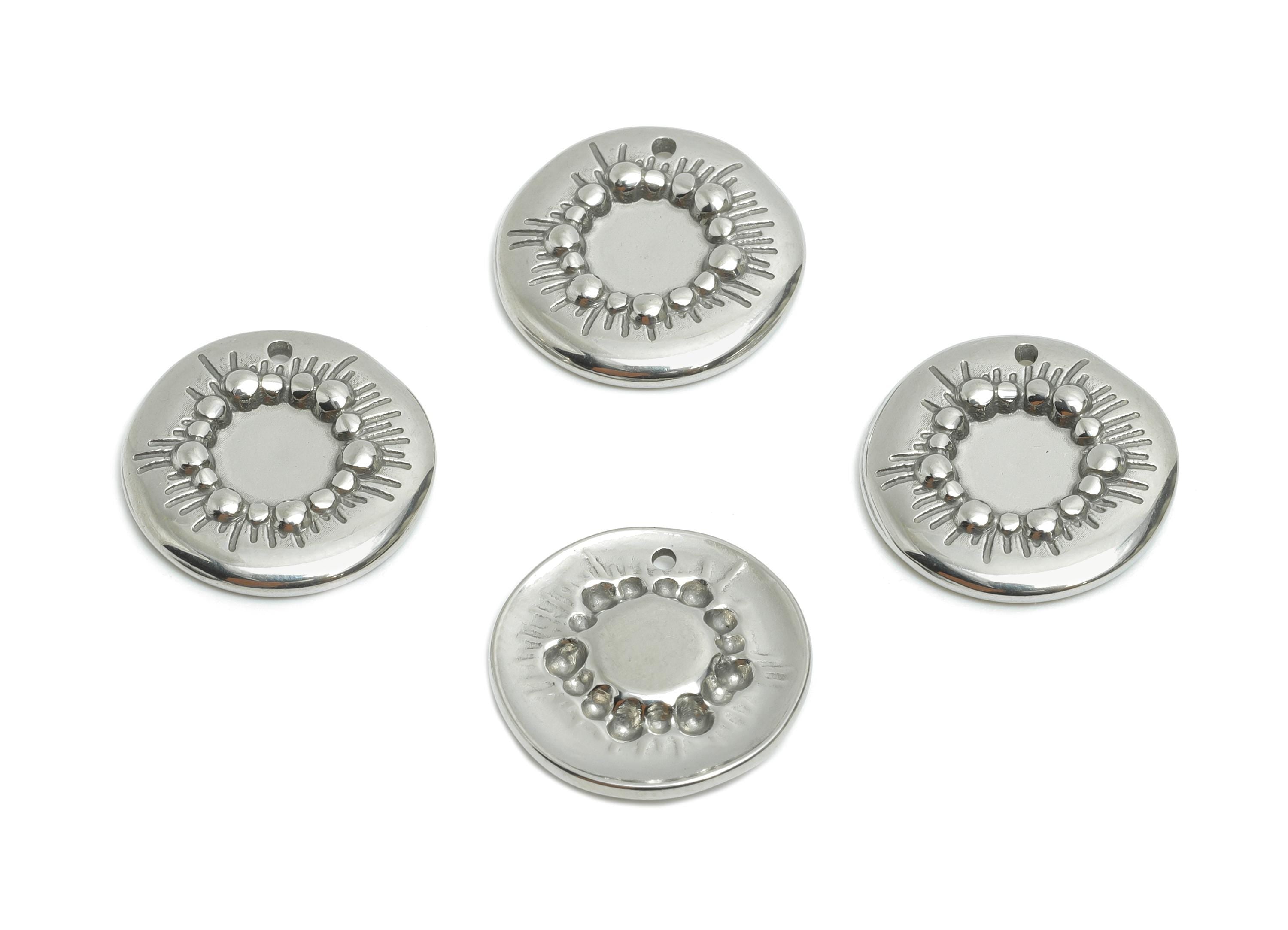 Stainless Steel Circular Radiant Pendant - Modern Steel Boho Beaded Sun Disc Charm - Minimalist Steel DIY For Pearl - 15x15x2.45mm - SS2025 - DOMEDBAZAAR