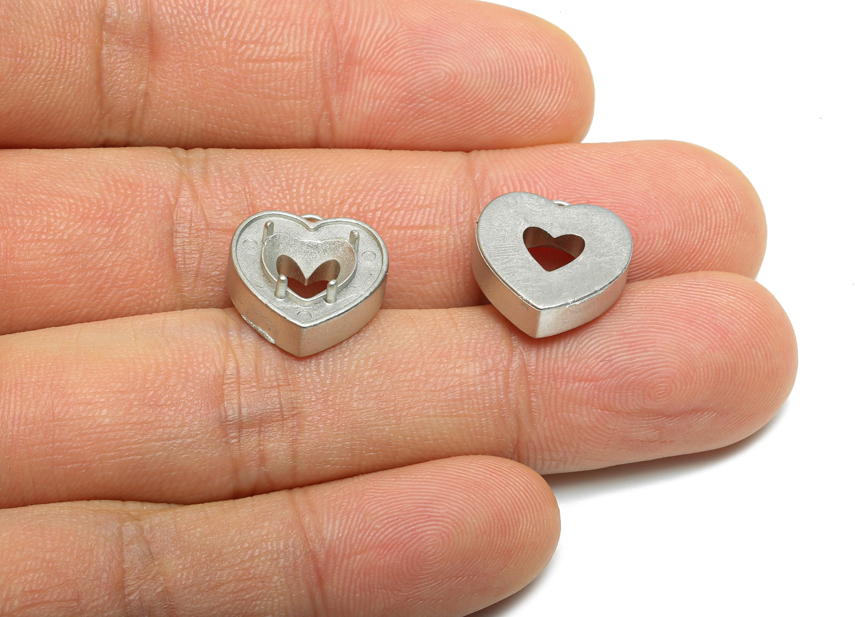 Stainless Steel Heart Pendant - Modern Steel Hollow Heart Charm - Customizable Diamond Pendant - Decorative Heart Charm - 16x14x6mm - SS2046 - DOMEDBAZAAR