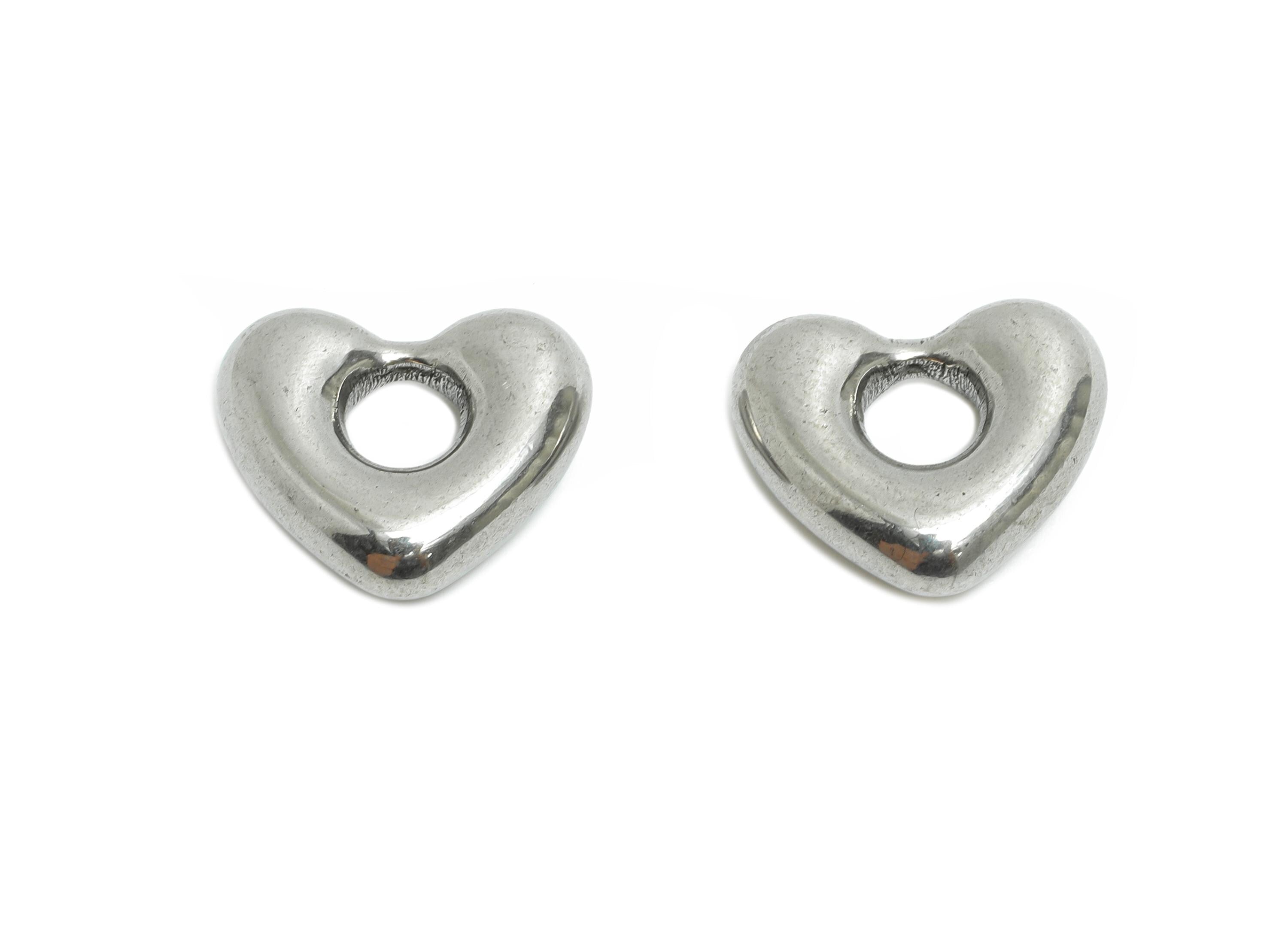 Stainless Steel Heart Charm - Steel Metallic 3D Heart Pendant - Minimalist Heart Charm - Smooth Heart Jewelry Accent - 14.5x12.5x4mm -SS2023 - DOMEDBAZAAR