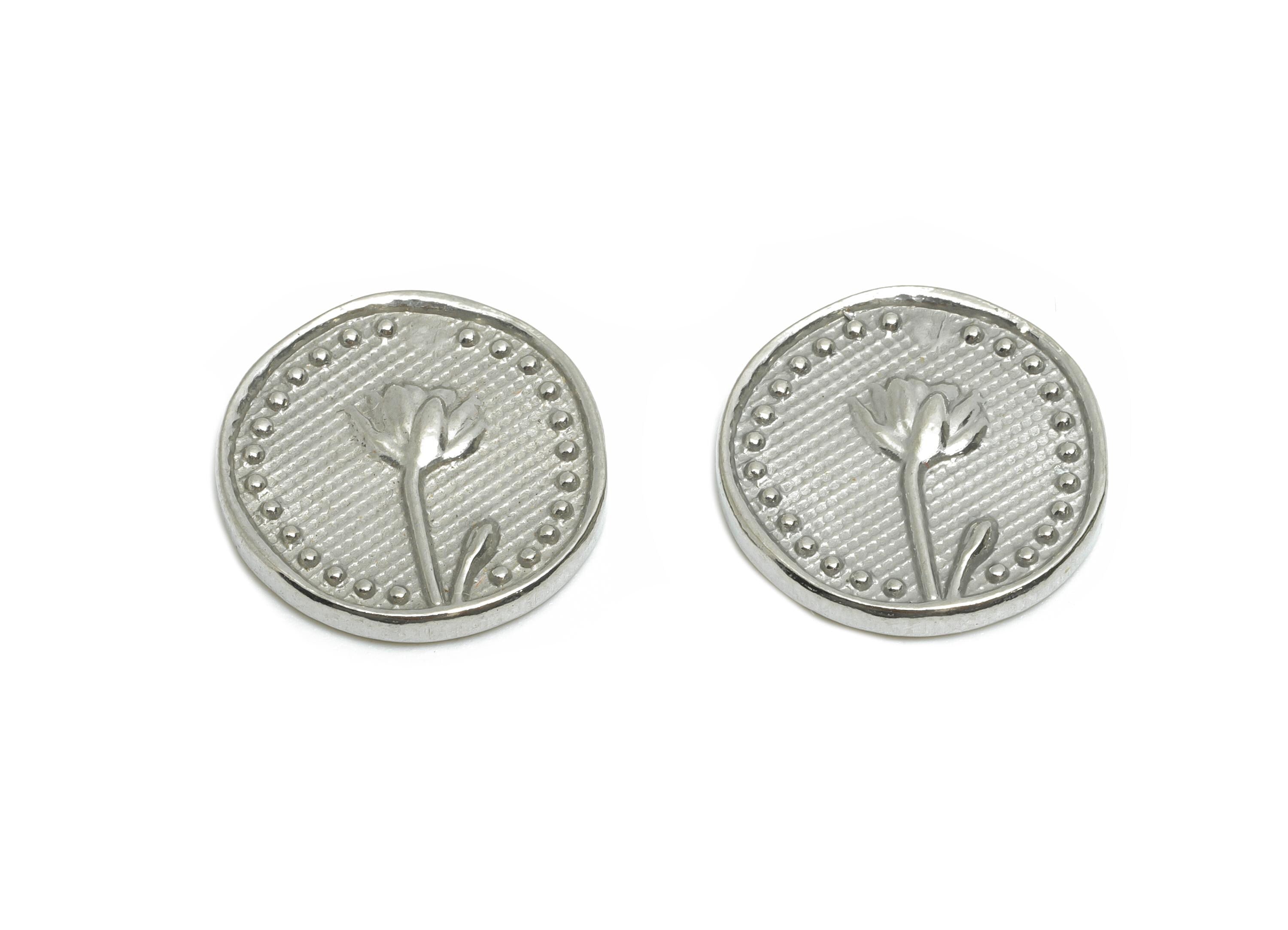 Steel Tulip Flower Charm - Textured Steel Tulip Flower Charm - Spring Blossom Vintage Handmade Jewelry Supply - 15x15x2mm - SS2084 - DOMEDBAZAAR