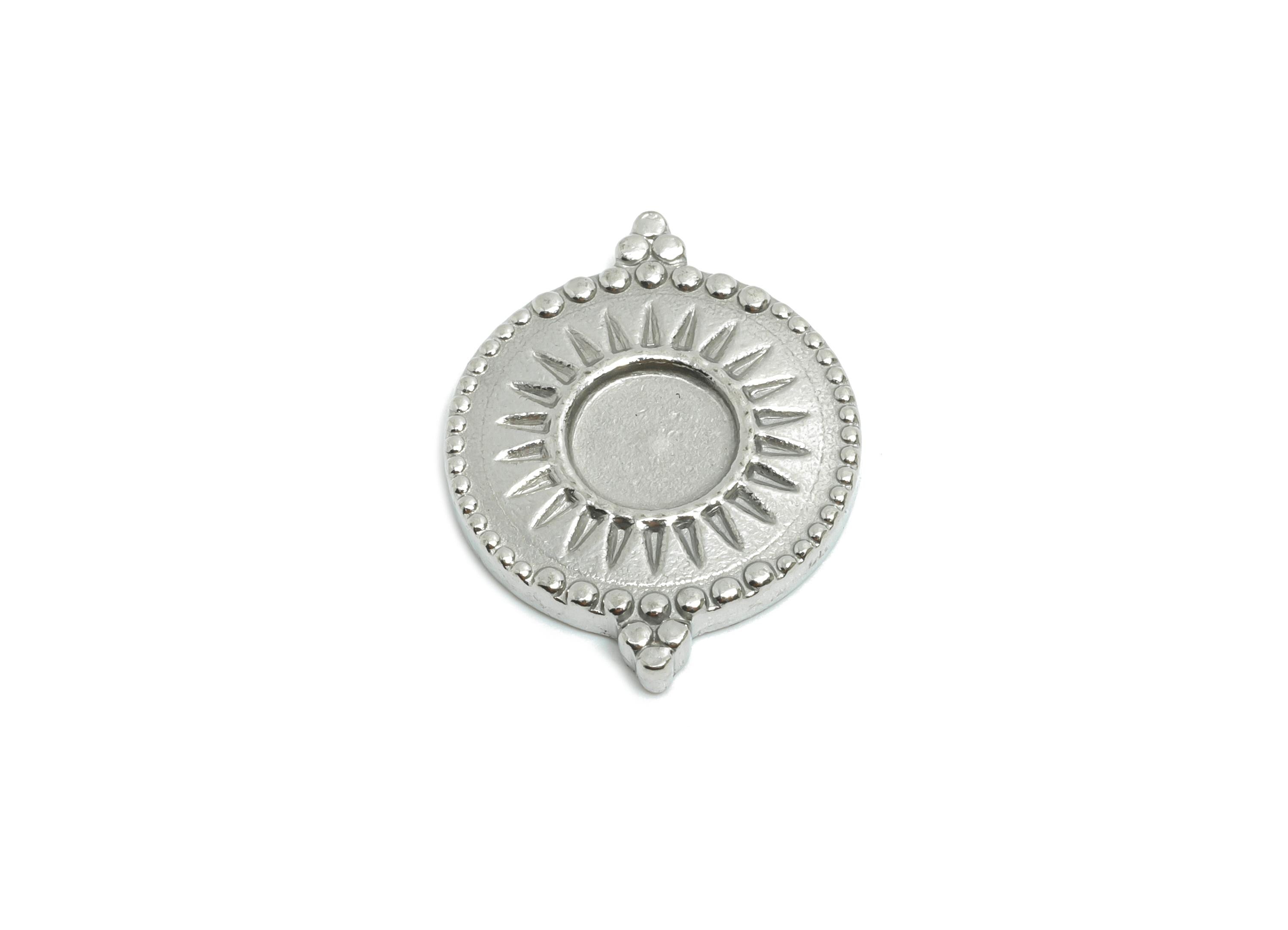 Stainless Steel Sunburst Charm - Steel Vintage Round Charm - Antique Geometric Sun Jewelry Accent - Steel Jewelry - 19.5x15x2.12mm - SS2027 - DOMEDBAZAAR