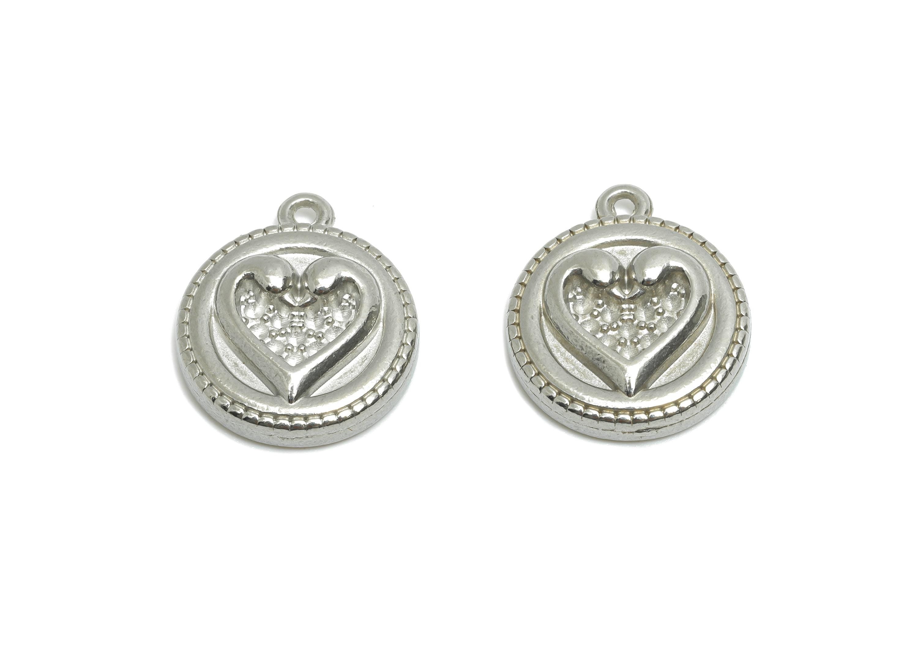 Steel Heart Charms - Vintage Textured Steel Sun Star Pendant - Romantic Steel Heart Symbol Design - Jewelry Accent - 16.48x14x4mm - SS2033 - DOMEDBAZAAR