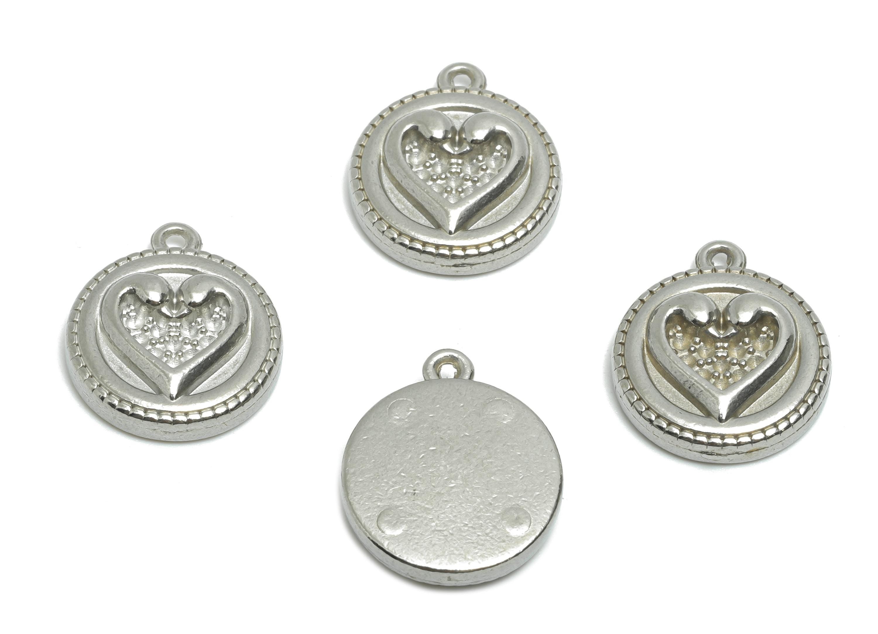 Steel Heart Charms - Vintage Textured Steel Sun Star Pendant - Romantic Steel Heart Symbol Design - Jewelry Accent - 16.48x14x4mm - SS2033 - DOMEDBAZAAR