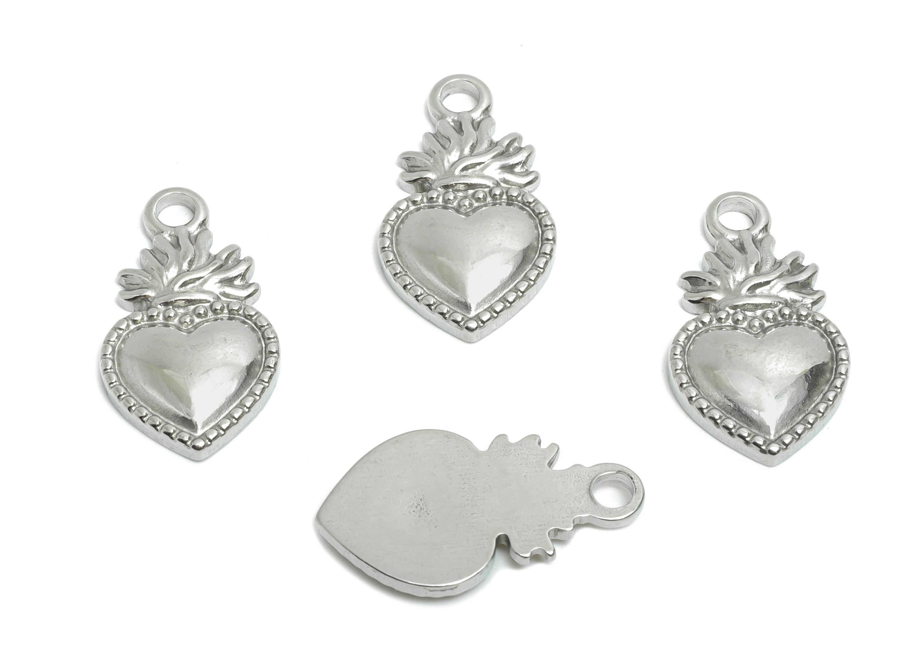 Steel Flaming Heart Charms - Vintage Textured Heart Pendant - Romantic Steel Heart Symbol Design - Jewelry Accent - 21x11.95x2.6mm - SS2014 - DOMEDBAZAAR