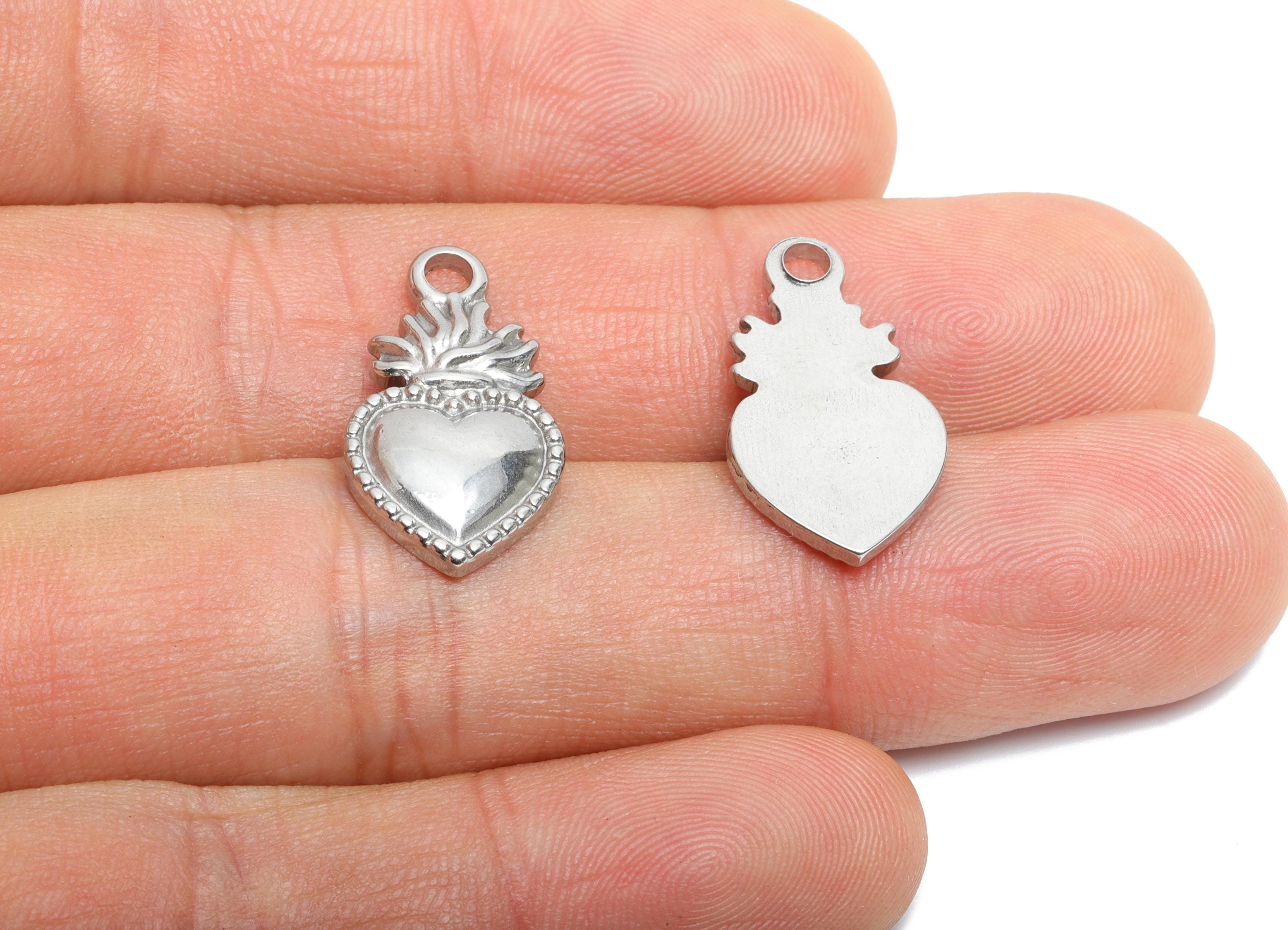 Steel Flaming Heart Charms - Vintage Textured Heart Pendant - Romantic Steel Heart Symbol Design - Jewelry Accent - 21x11.95x2.6mm - SS2014 - DOMEDBAZAAR