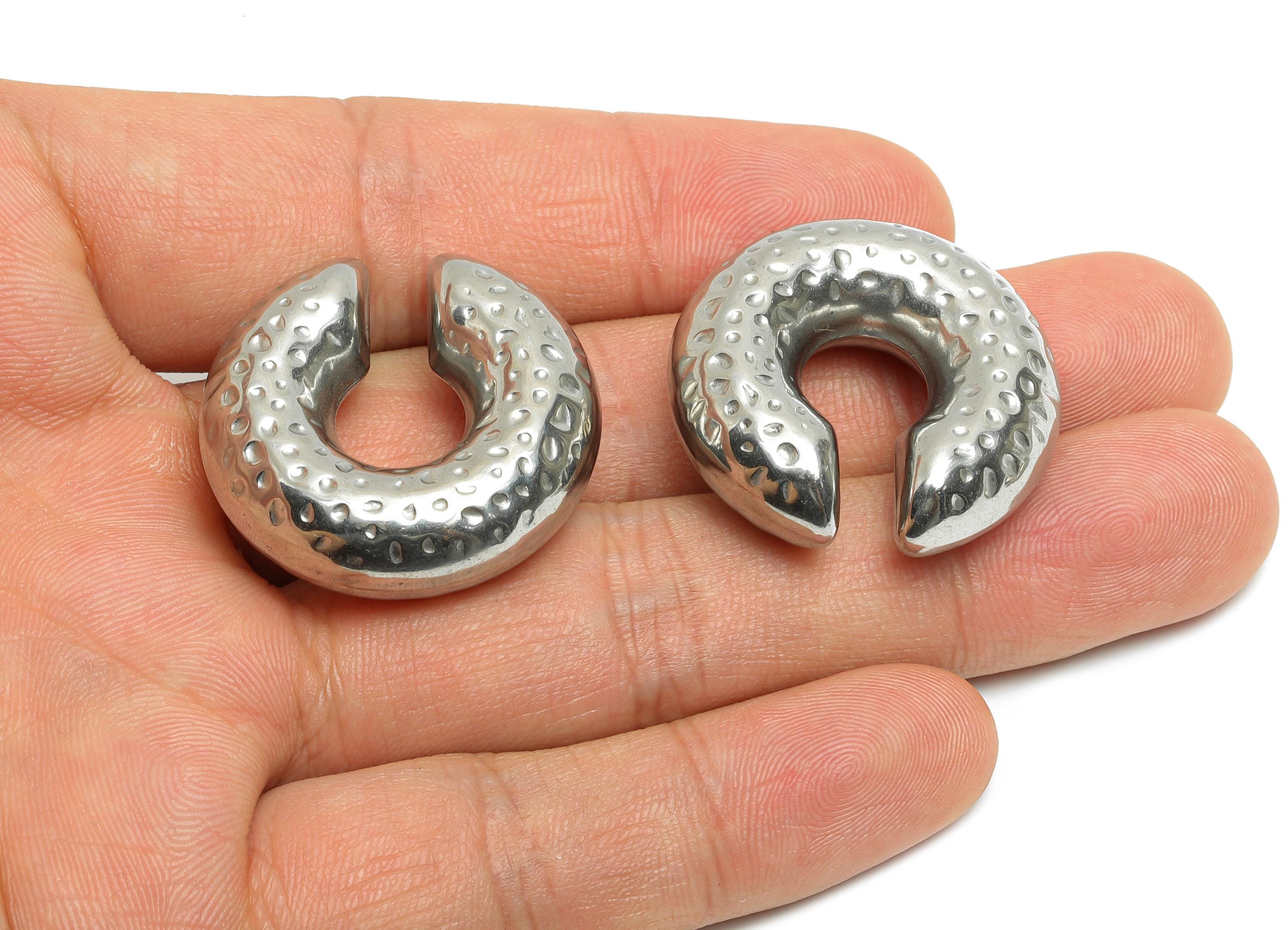 Steel Round Hoop Ear Cuff - Bold Hammered Steel Ear Cuff - Chunky Statement Metal Ear Cuff - Punk Style Steel Jewelry - 30x30x10mm - SS1690 - DOMEDBAZAAR