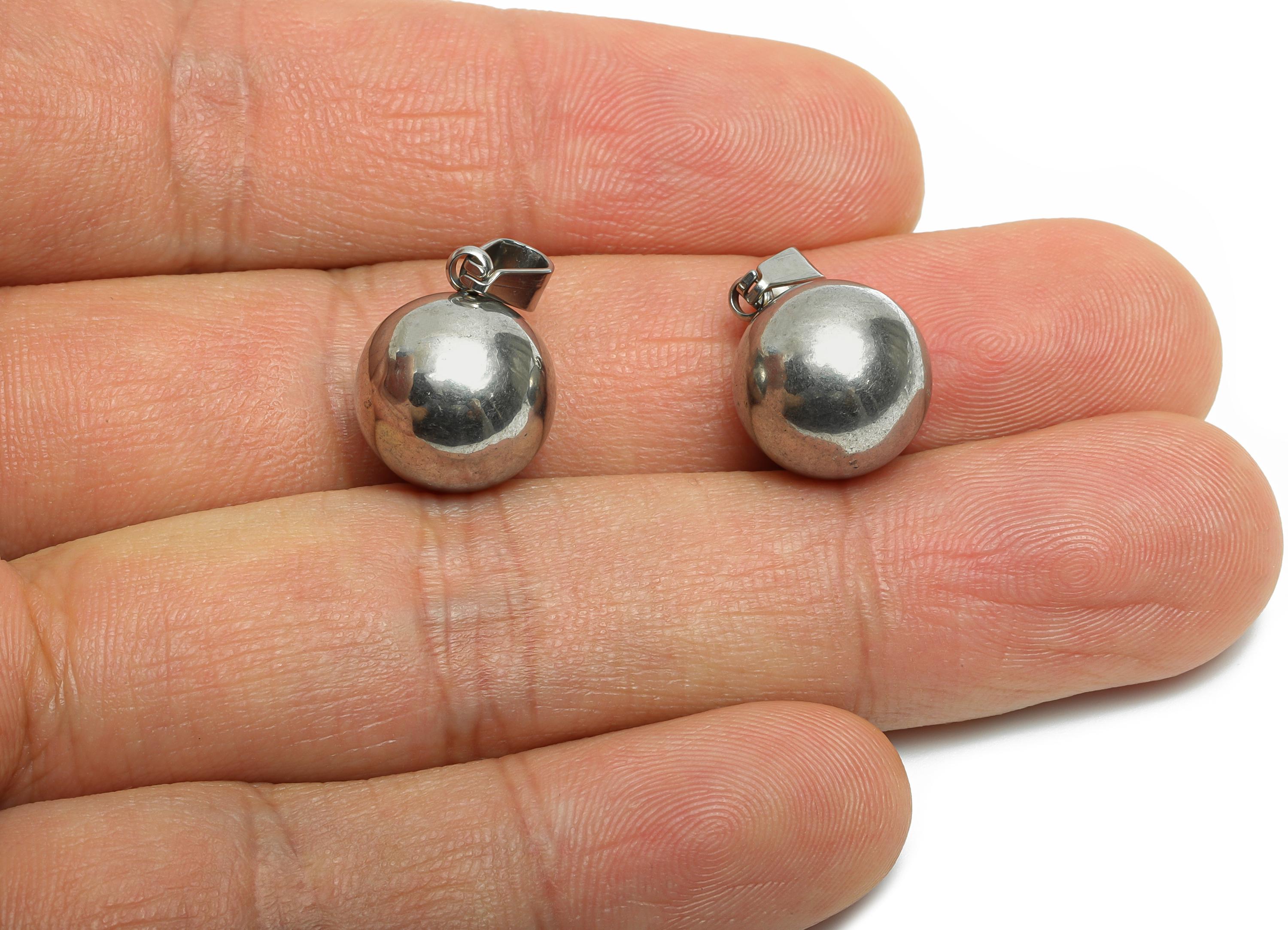 12mm Steel Sphere Pendant - Smooth Silver Round Ball Necklace Pendant - Geometric Sphere Jewelry - Steel Finding - 14.76x12x12mm - SS1683-12 - DOMEDBAZAAR