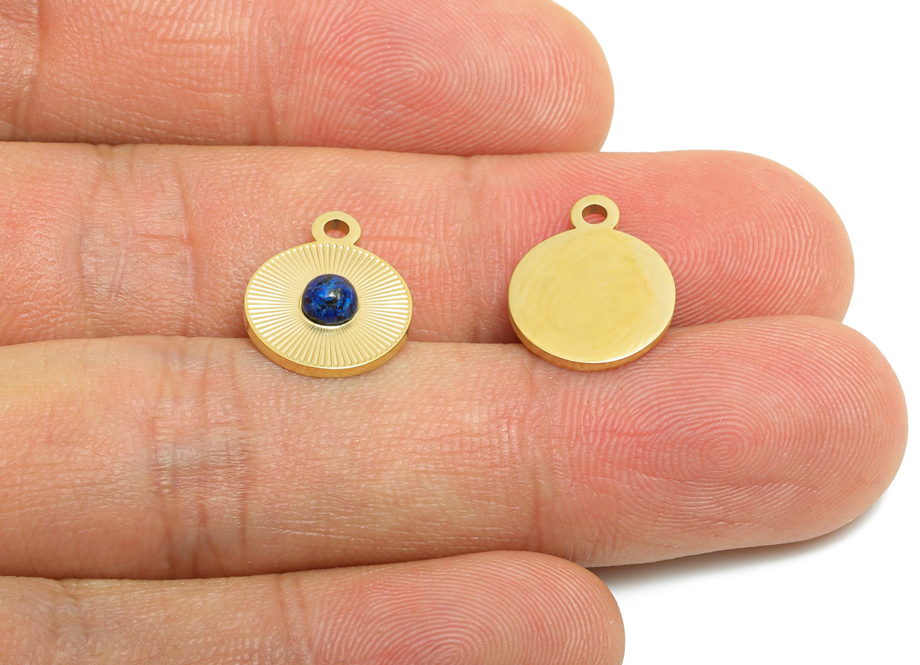 Steel Natural Stone Pendant - Textured Circular Stone Detail Pendant - Handcrafted Natural Stone Jewelry - 14K Real Gold - 15x12x3mm -SS1671 - DOMEDBAZAAR