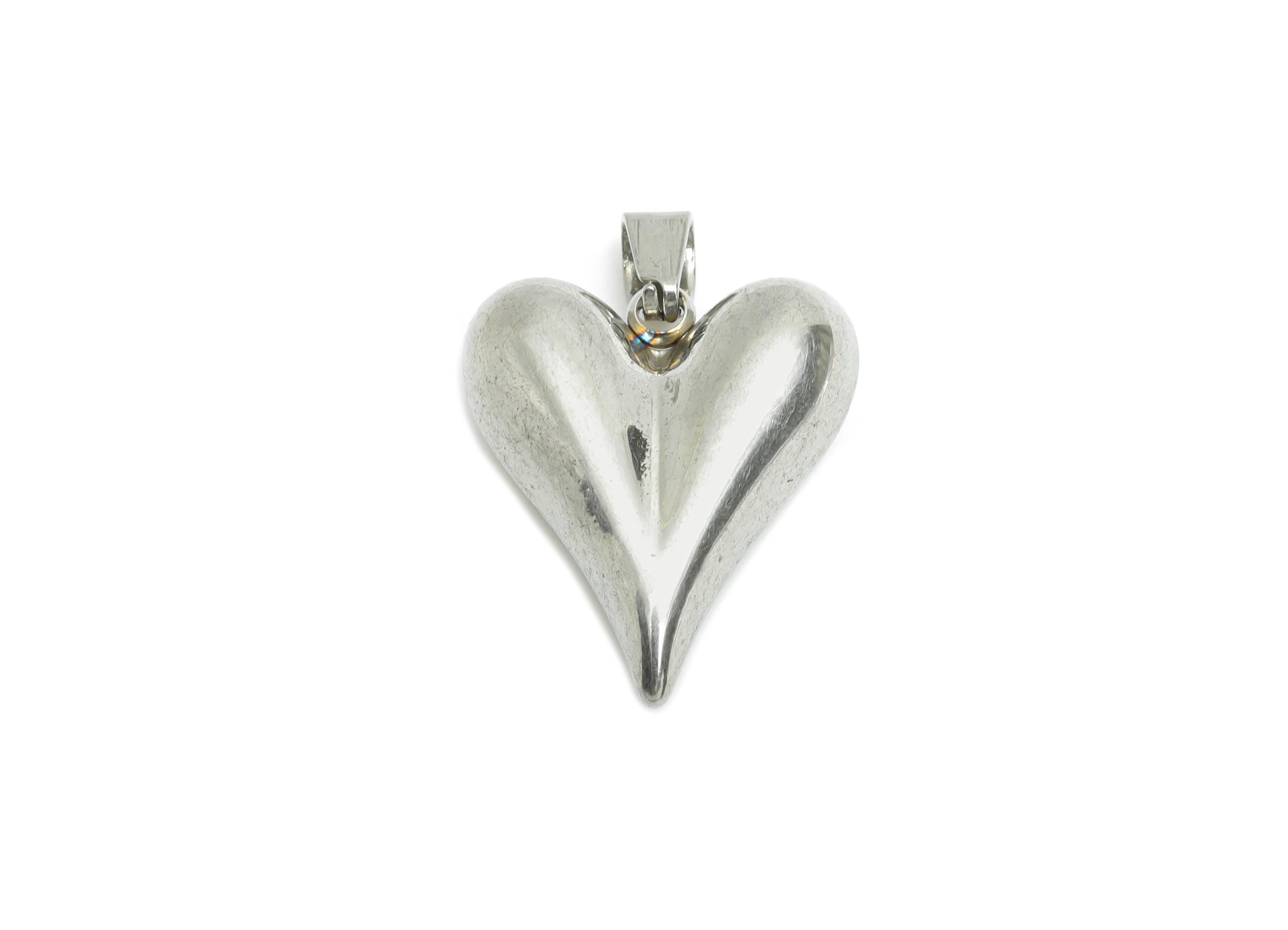 Steel Heart Pendant - Smooth Steel Heart Necklace Pendant - Romantic Metallic Love Charm - Heart Jewelry Accent - 20.3x16.97x6.09mm - SS1685 - DOMEDBAZAAR