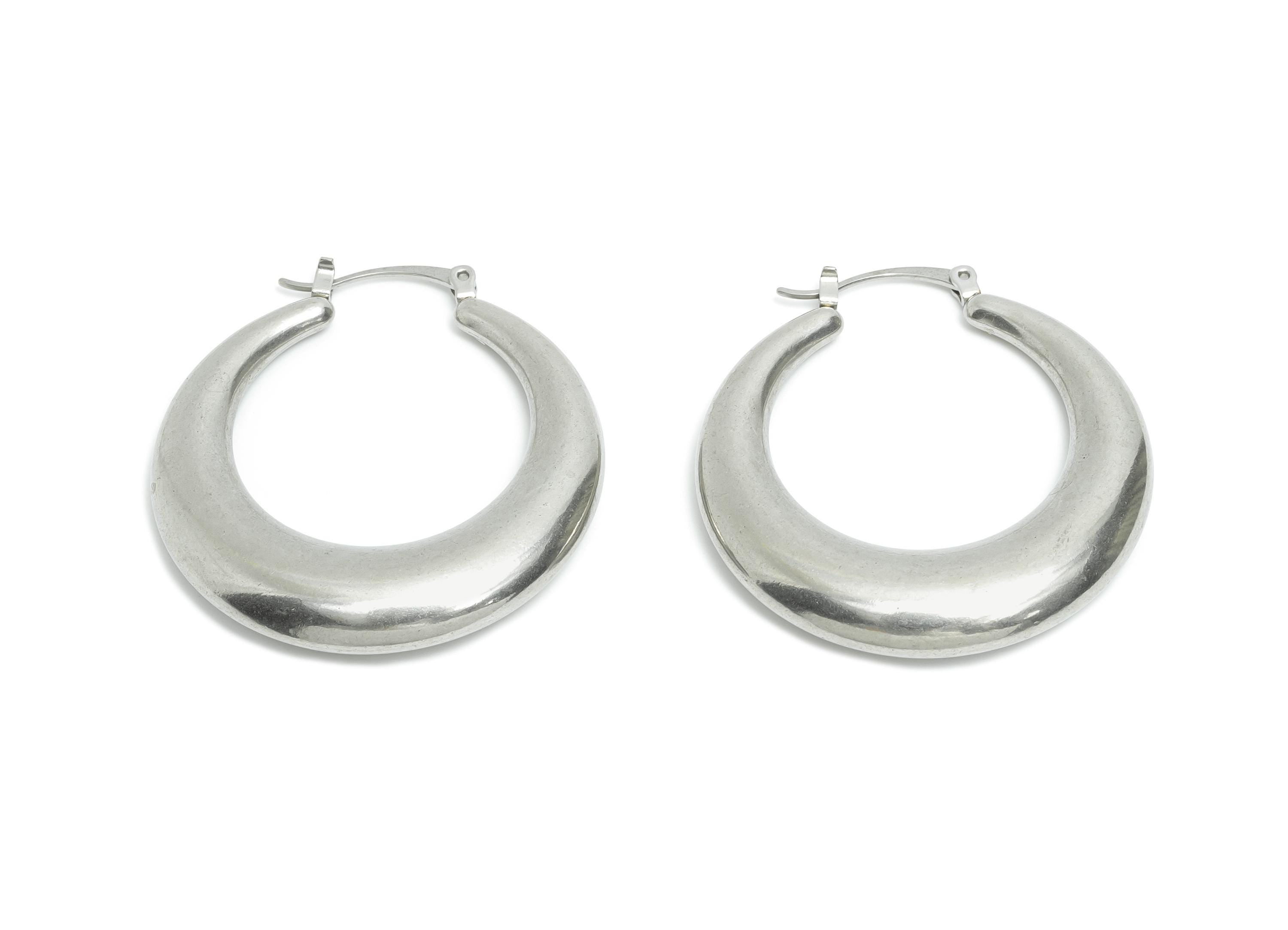 Steel Hoop Earring - Smooth Silver Crescent Hoop Earring - Hinged Back - Minimalist Steel Hoop Jewelry - Steel Finding - 40x42x7mm - SS1694 - DOMEDBAZAAR