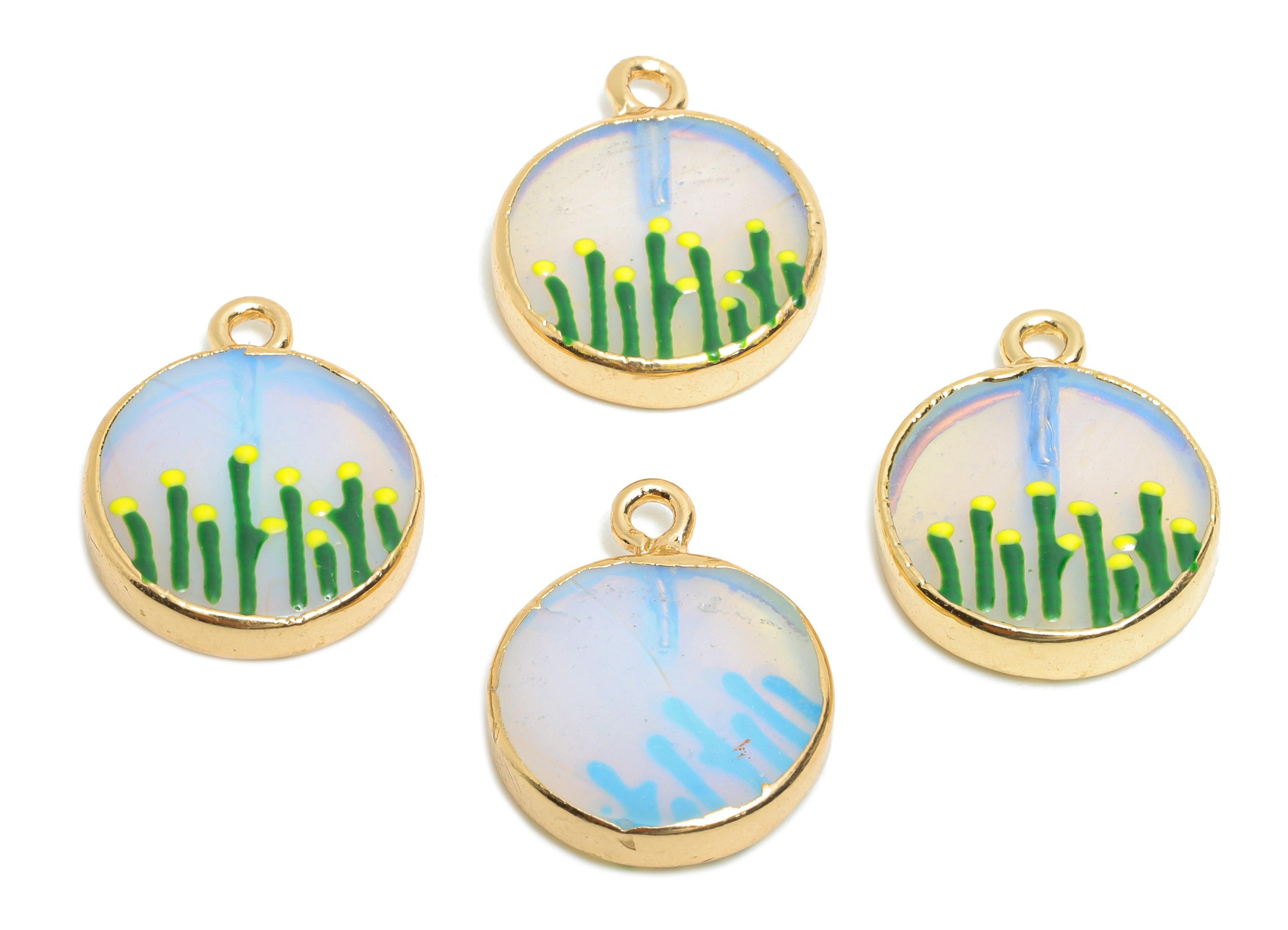Opal Earring Charm - Brass Handmade Gold Floral With Enamel Pendant - Brass Botanical Theme - KC Gold Plating - 19x15x3.74mm - NS2883E - DOMEDBAZAAR