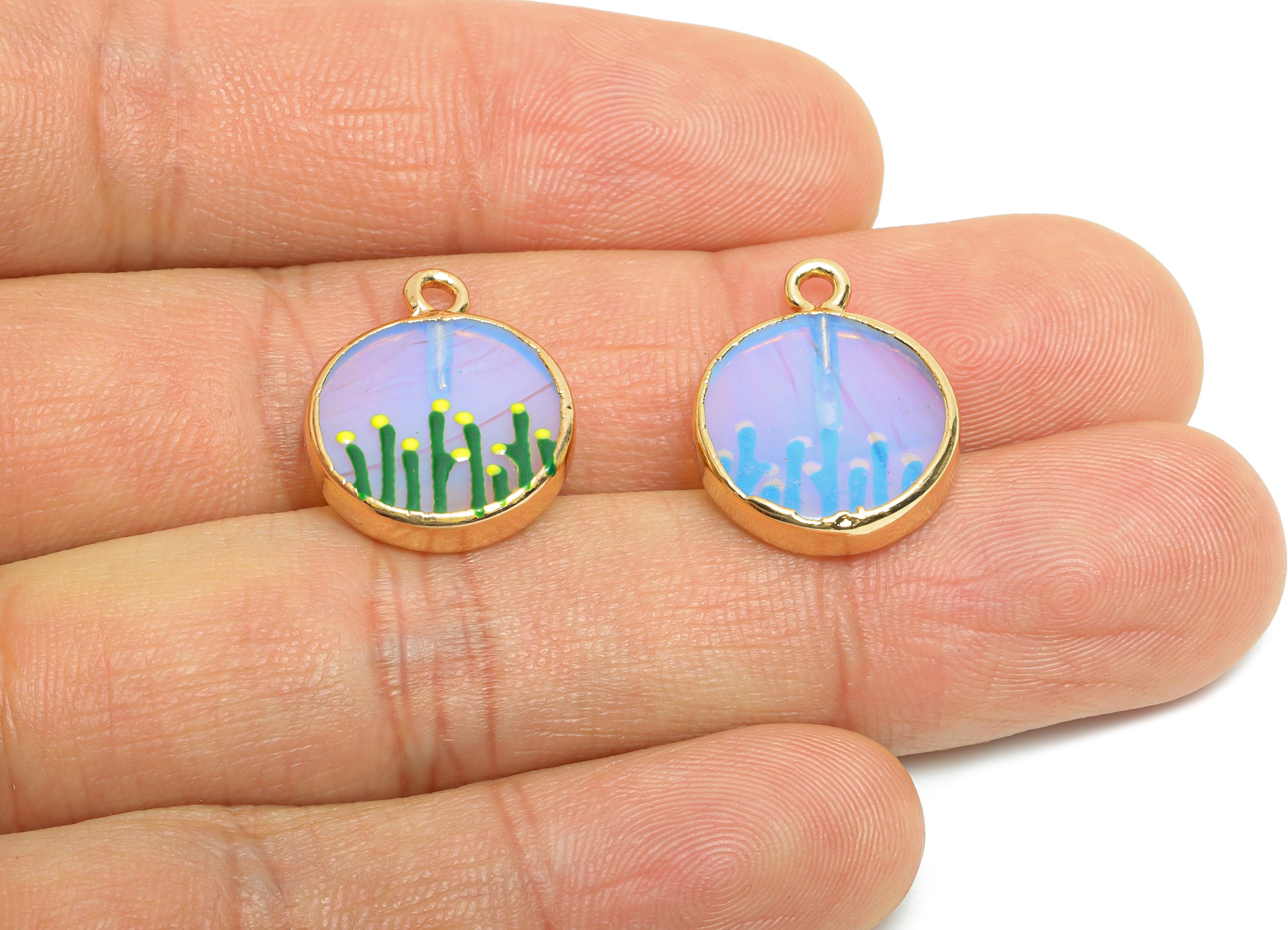 Opal Earring Charm - Brass Handmade Gold Floral With Enamel Pendant - Brass Botanical Theme - KC Gold Plating - 19x15x3.74mm - NS2883E - DOMEDBAZAAR