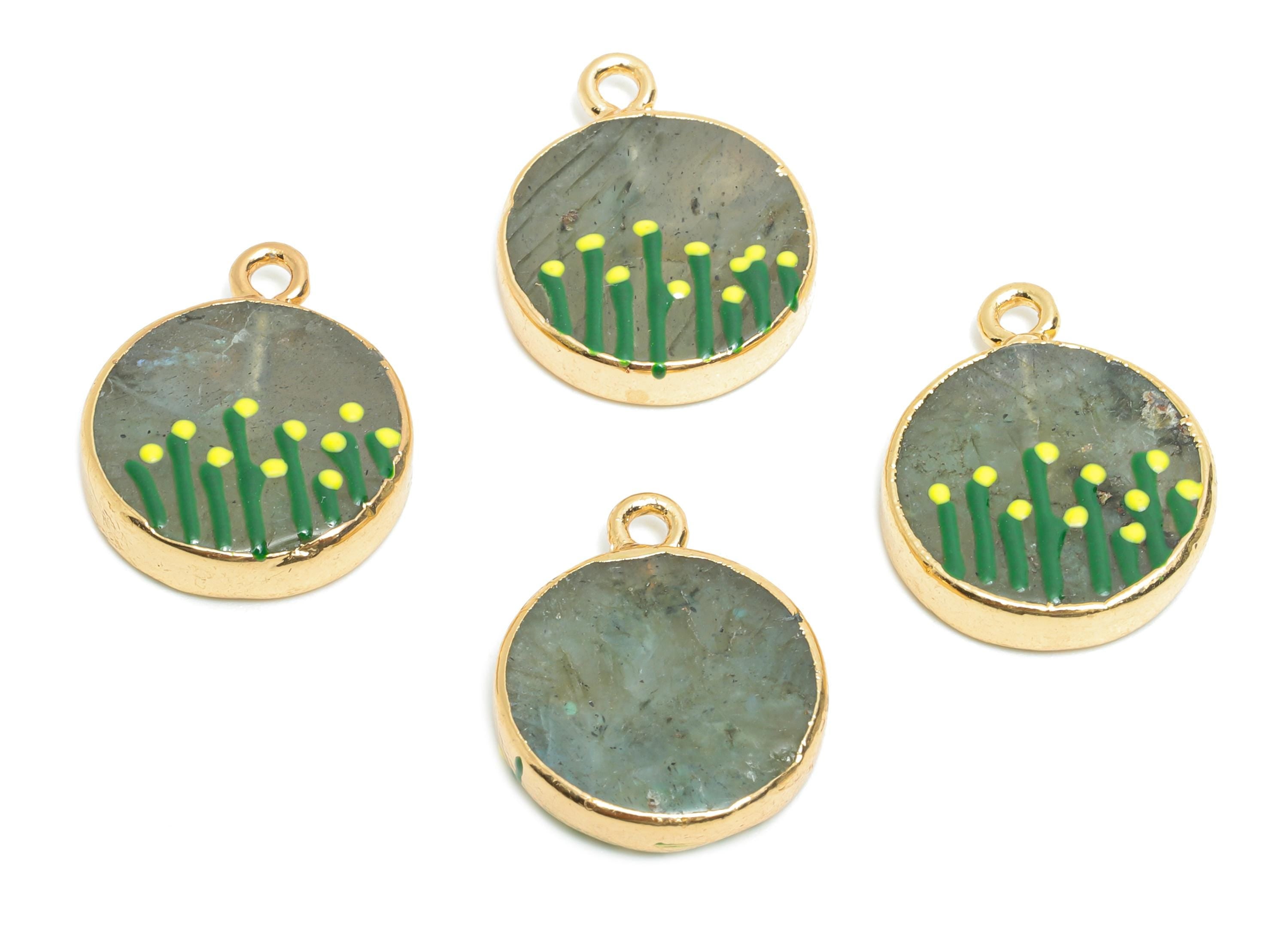 Flash Stone Earring Charm - Brass Handmade Gold Floral With Enamel Pendant - Botanical Theme - KC Gold Plating - 19x15x4.15mm - NS2883G - DOMEDBAZAAR