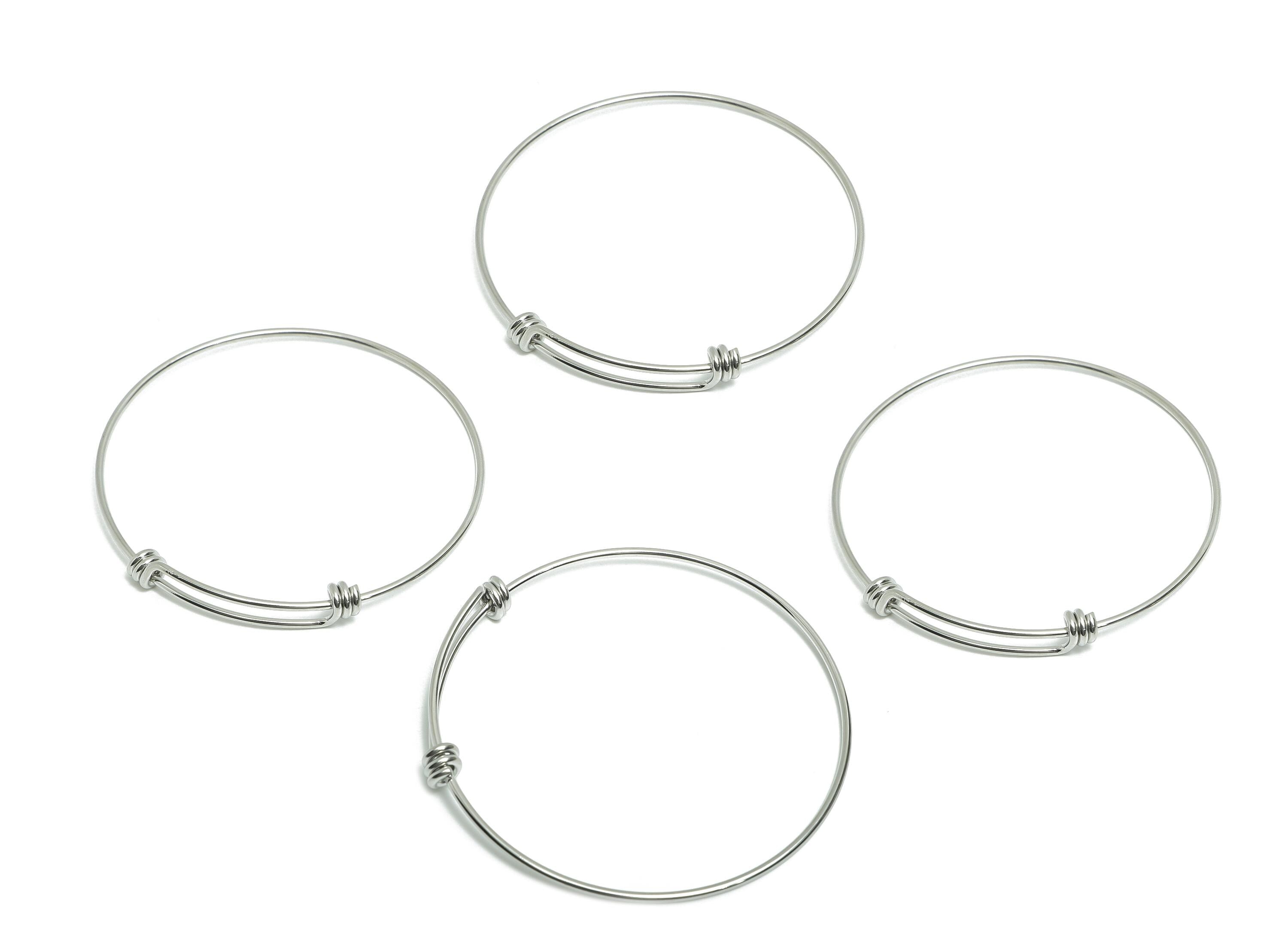 63mm Adjustable Bangle Bracelet - One Loop Steel Bracelet - Expandable Wire Bangle for Charm - Steel Jewelry Supplies - 63x63x1.6mm - SS1719 - DOMEDBAZAAR
