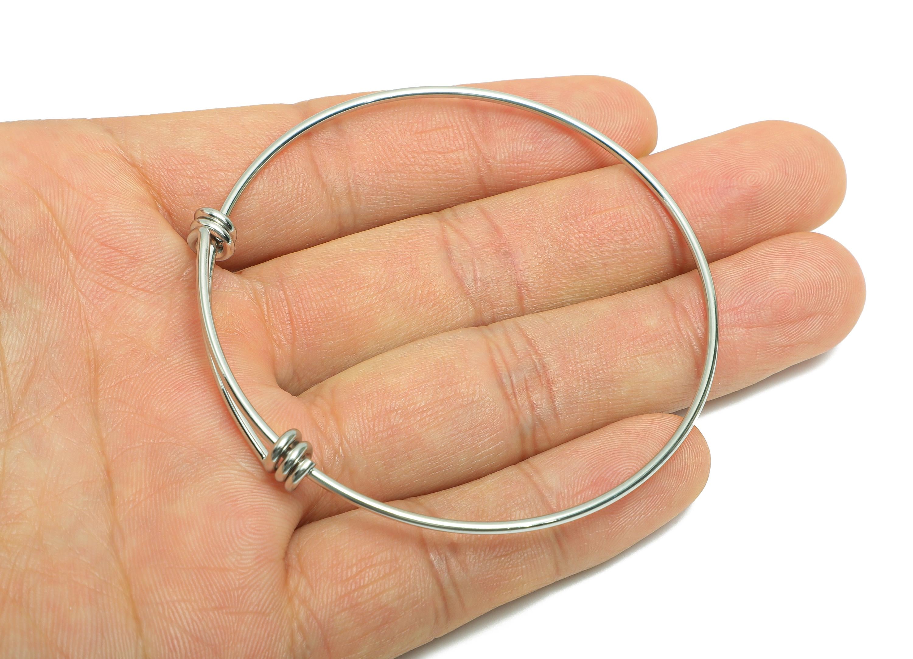 63mm Adjustable Bangle Bracelet - One Loop Steel Bracelet - Expandable Wire Bangle for Charm - Steel Jewelry Supplies - 63x63x1.6mm - SS1719 - DOMEDBAZAAR