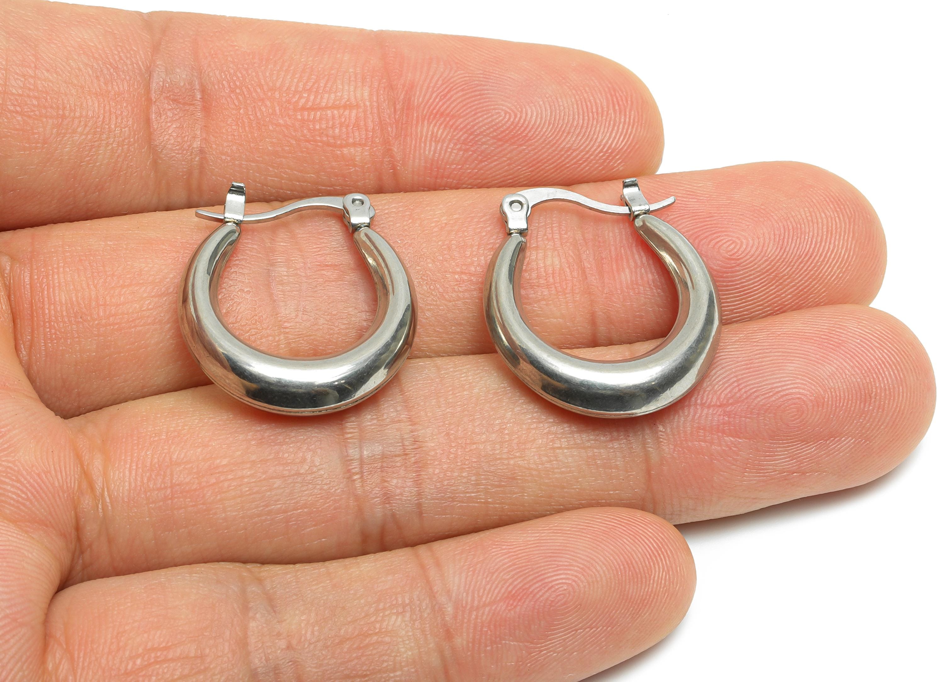 Steel Hoop Earring - Smooth Silver Crescent Hoop Earring - Hinged Back - Minimalist Steel Hoop Jewelry - Steel Finding - 21x25x5mm - SS1692 - DOMEDBAZAAR