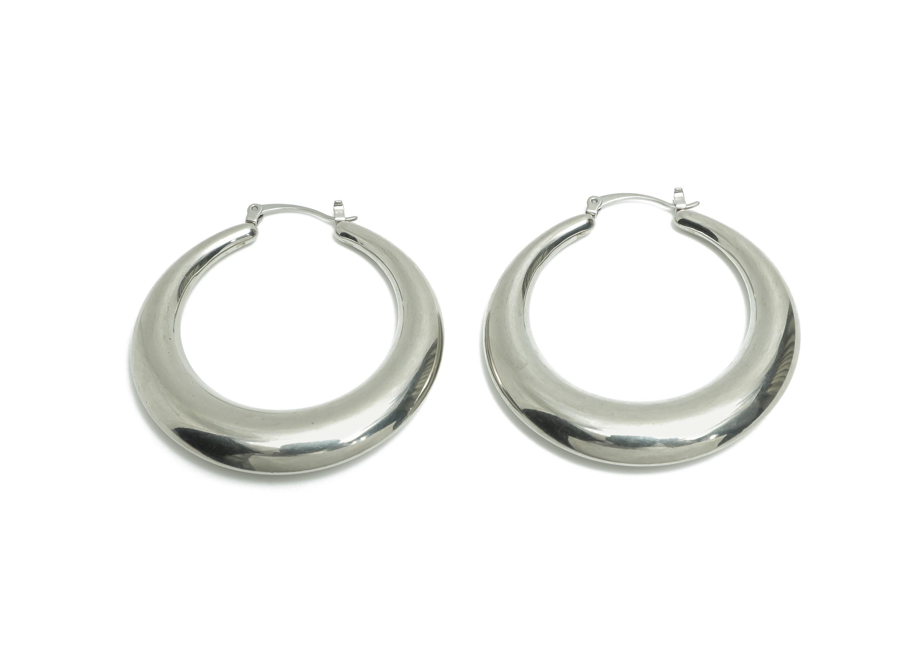 Huge Steel Hoop Earring - Smooth Crescent Hoop Earring - Hinged Back - Minimalist Steel Hoop Jewelry - Steel Finding - 49x49x7.8mm - SS1697 - DOMEDBAZAAR