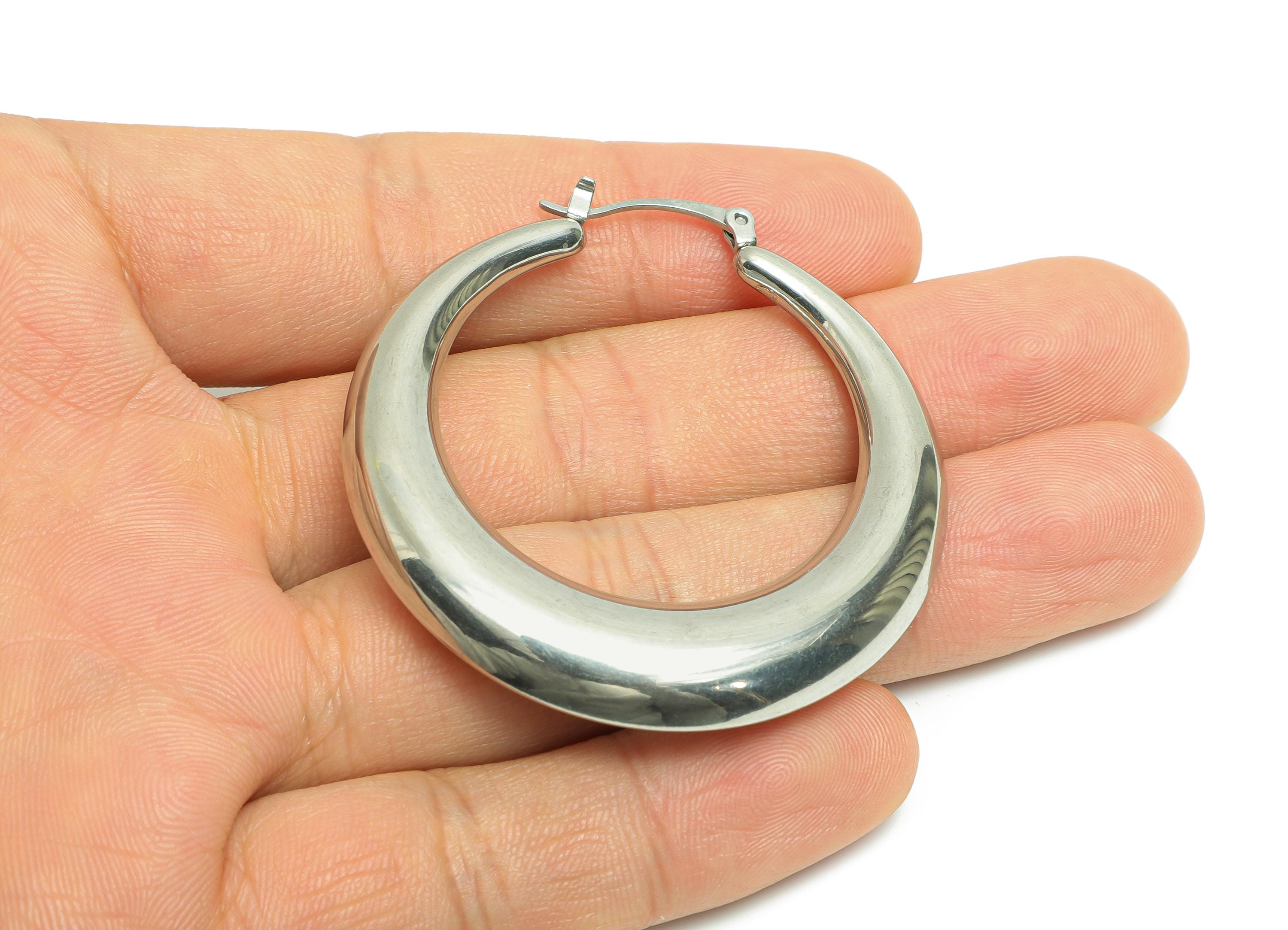 Huge Steel Hoop Earring - Smooth Crescent Hoop Earring - Hinged Back - Minimalist Steel Hoop Jewelry - Steel Finding - 49x49x7.8mm - SS1697 - DOMEDBAZAAR