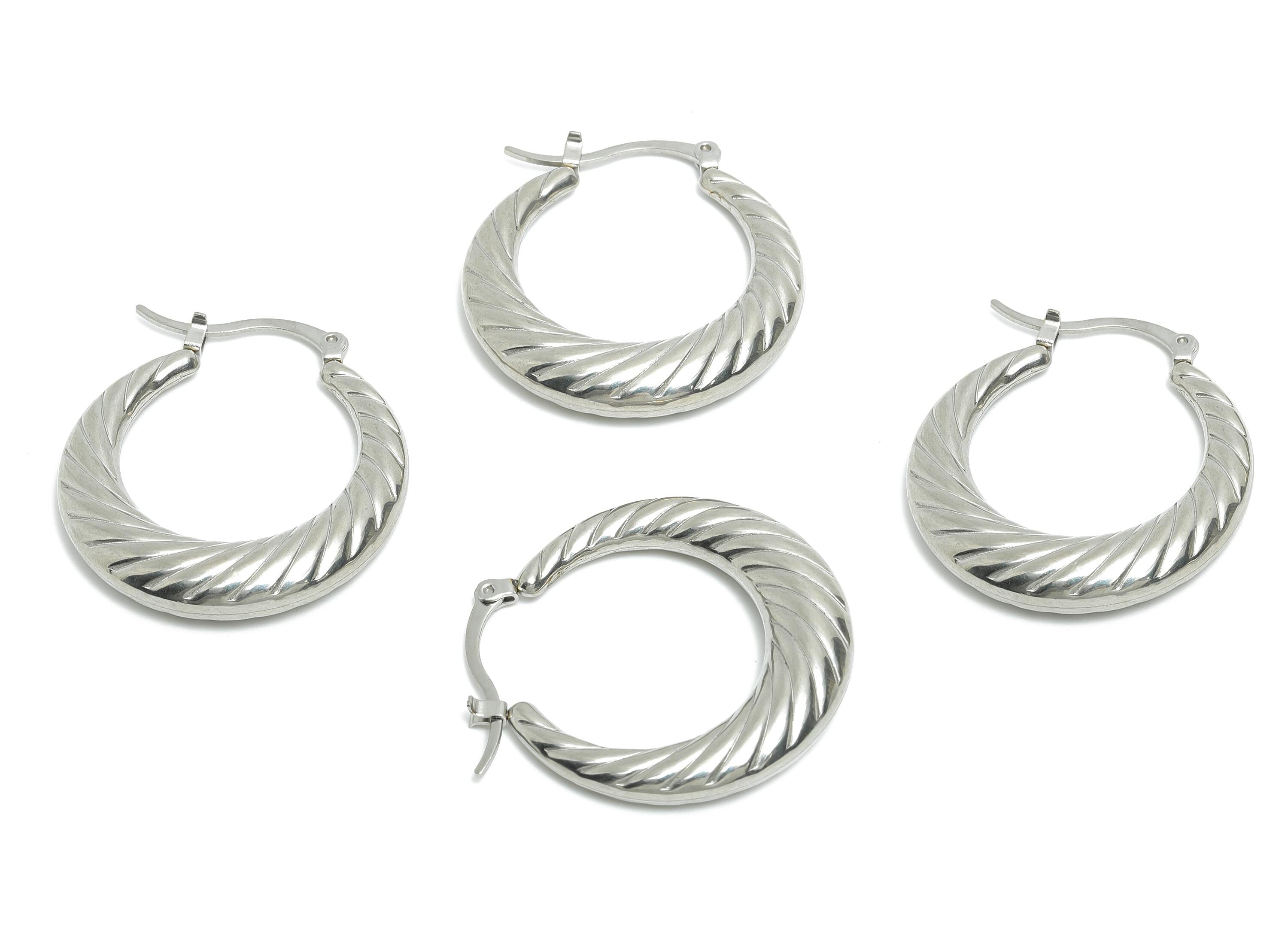 Steel Hoop Earring - Twisted Vintage Silver Hoop Earring - Hinged Back - Elegant Steel Hoop Jewelry - Steel Finding - 33x31.6x6.4mm - SS1696 - DOMEDBAZAAR