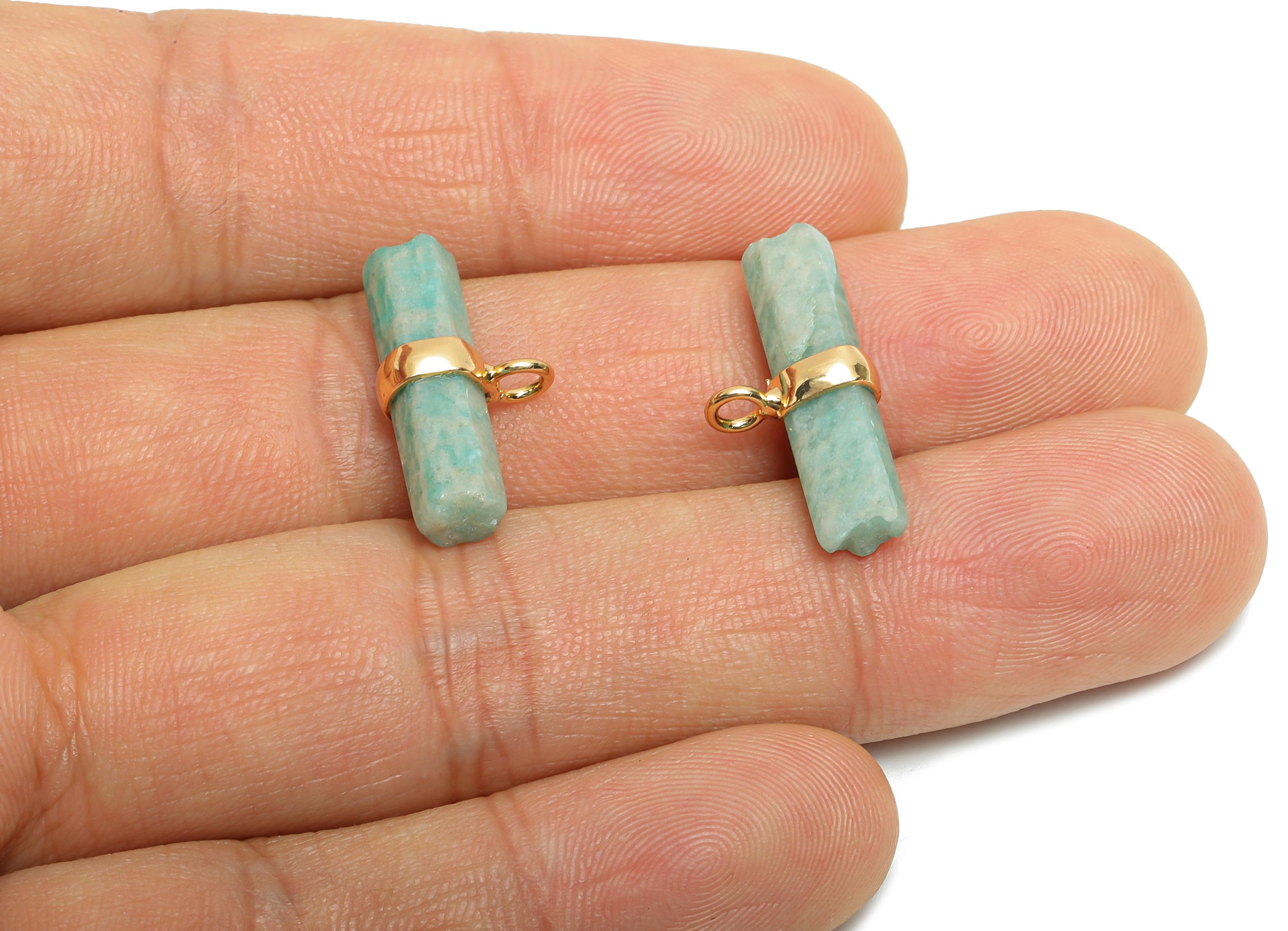 Amazonite Bar Pendant - Brass Rectangular Stone Charm For Necklace - Brass Modern Stone Jewelry - KC Gold Plating - 21x10x6mm - NS2882G - DOMEDBAZAAR