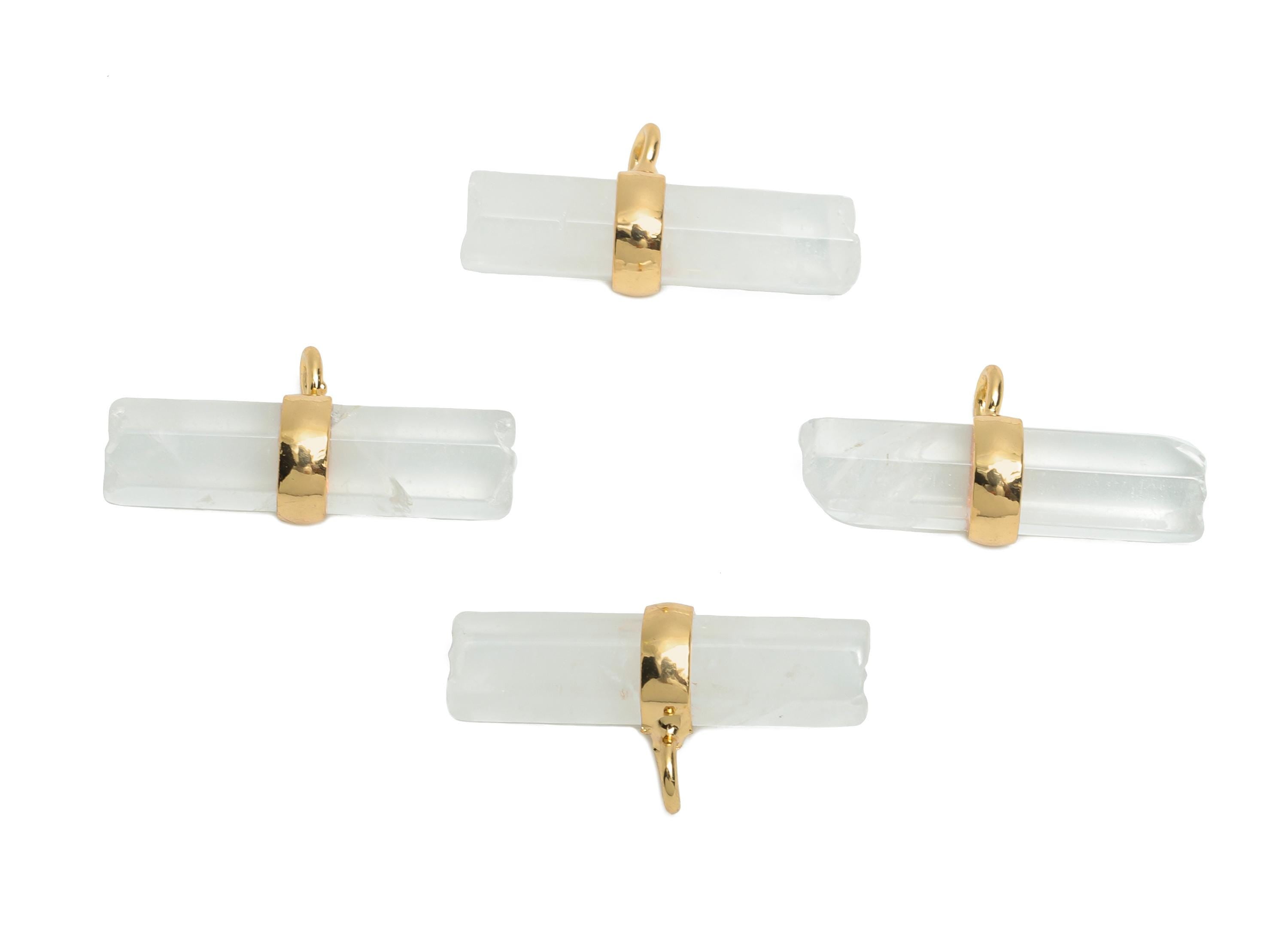 Clear Quartz Bar Pendant - Brass Rectangular Stone Charm For Necklace - Modern Stone Jewelry -KC Gold Plating - 21x11x6.88mm - NS2882E - DOMEDBAZAAR