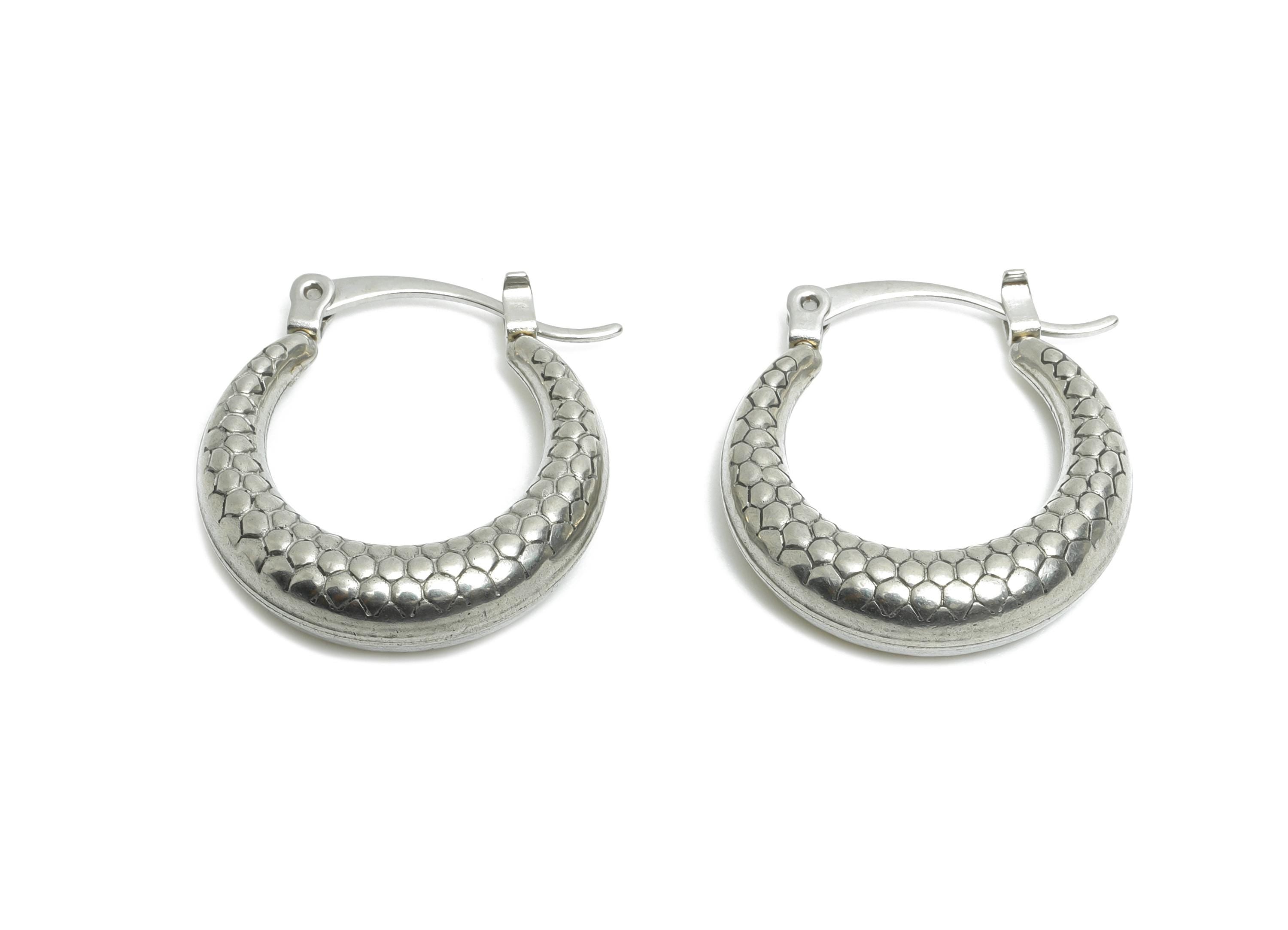 Steel Hoop Earring - Honeycomb Pattern Silver Hoop Earring - Hinged Back - Unique Steel Hoop Jewelry - Steel Finding - 22x24.36x6mm - SS1707 - DOMEDBAZAAR