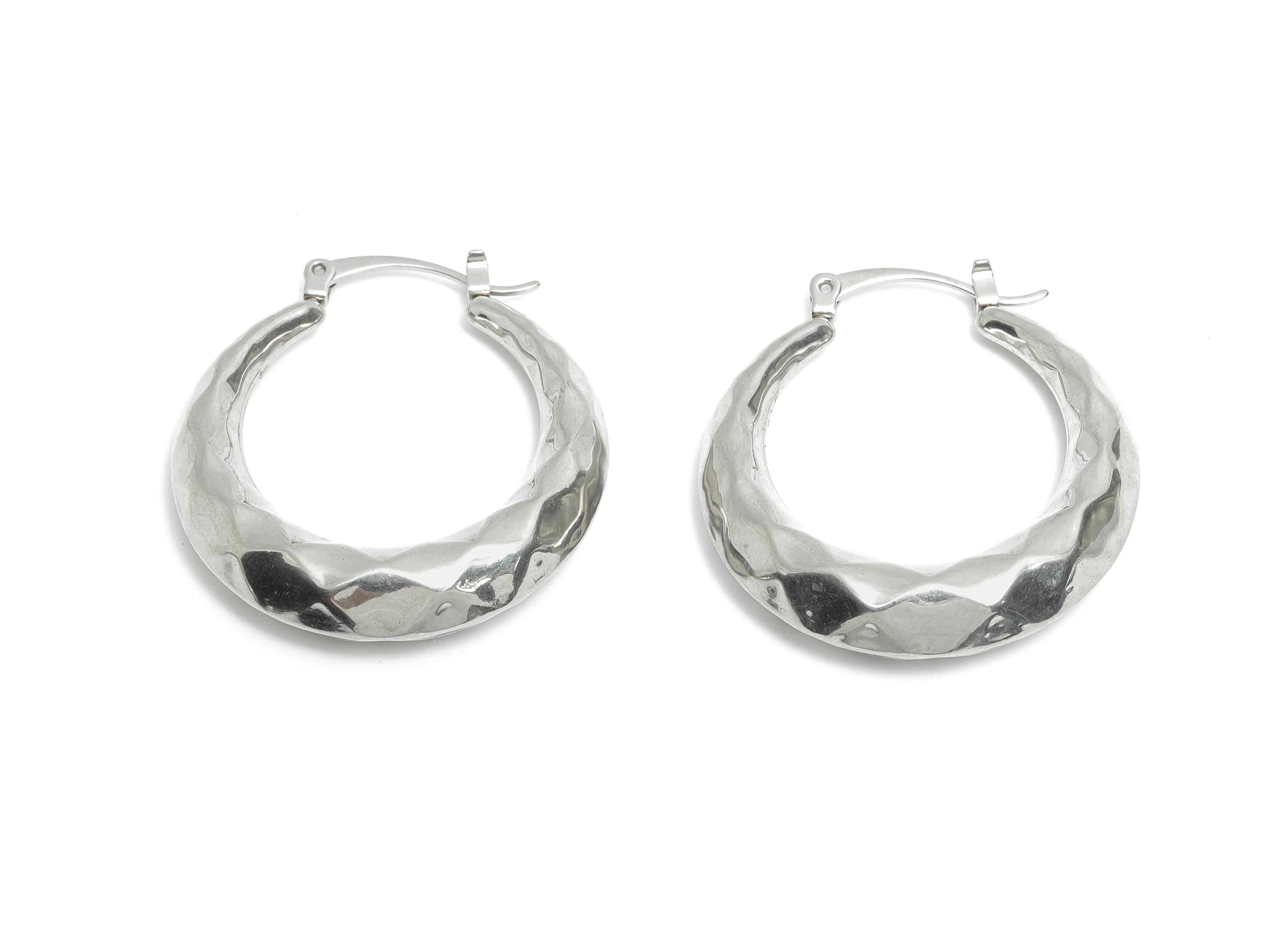 Steel Hoop Earring - Textured Faceted Silver Hoop Earring - Hinged Back - Hammered Steel Jewelry - Steel Finding - 32.7x31.85x7.5mm - SS1700 - DOMEDBAZAAR