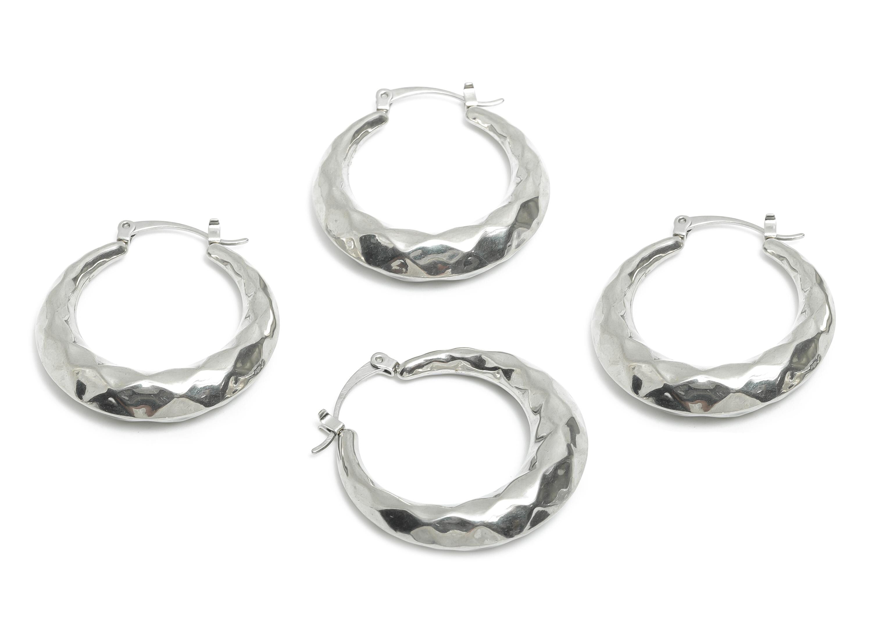 Steel Hoop Earring - Textured Faceted Silver Hoop Earring - Hinged Back - Hammered Steel Jewelry - Steel Finding - 32.7x31.85x7.5mm - SS1700 - DOMEDBAZAAR