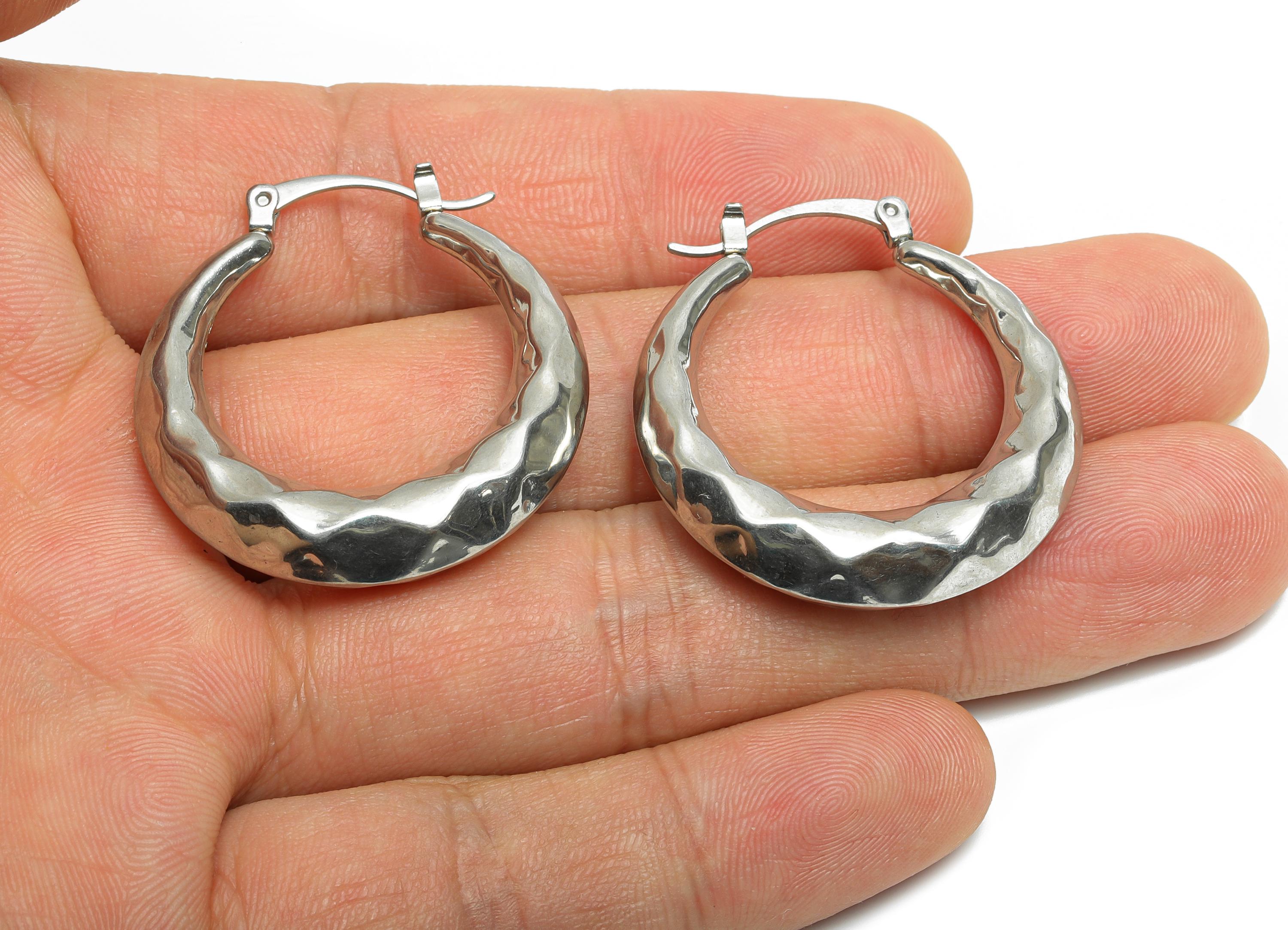 Steel Hoop Earring - Textured Faceted Silver Hoop Earring - Hinged Back - Hammered Steel Jewelry - Steel Finding - 32.7x31.85x7.5mm - SS1700 - DOMEDBAZAAR