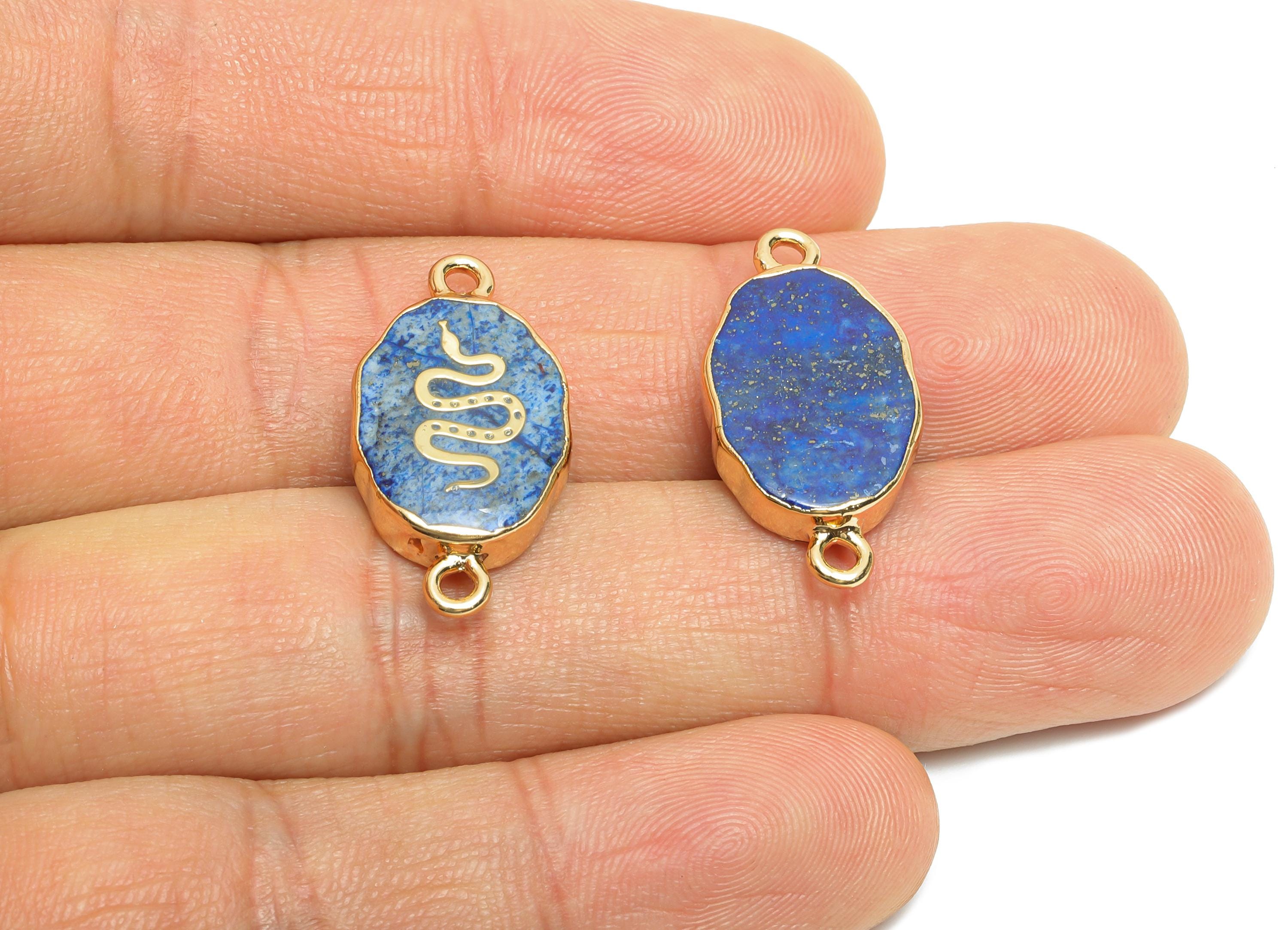 Brass Snake lapis lazuli Pendant - Connector For Handmade Bracelets - Artistic Bracelet Connector - KC Gold Plating - 24x12x5mm -NS2867 - DOMEDBAZAAR